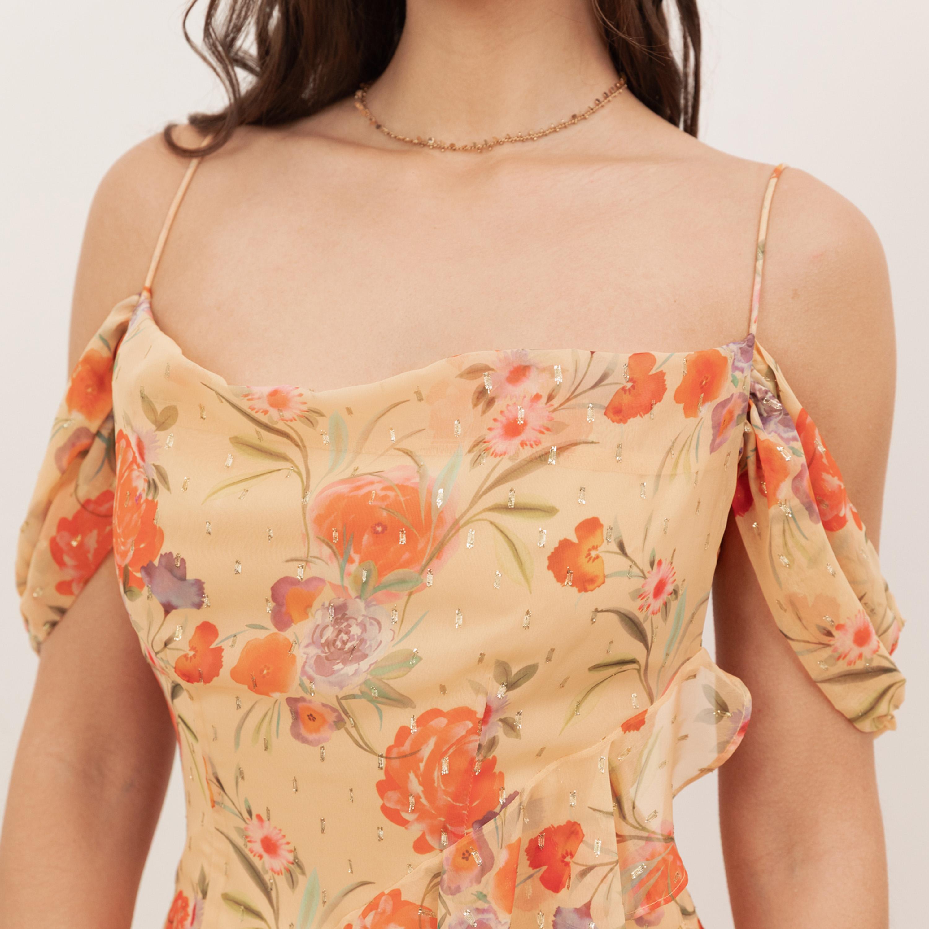 Anaya With Love Recycled Cream Floral Print Chiffon Shoulder Straps Ruffled Women's Maxi Dress-women-clothing-dresses-image-5