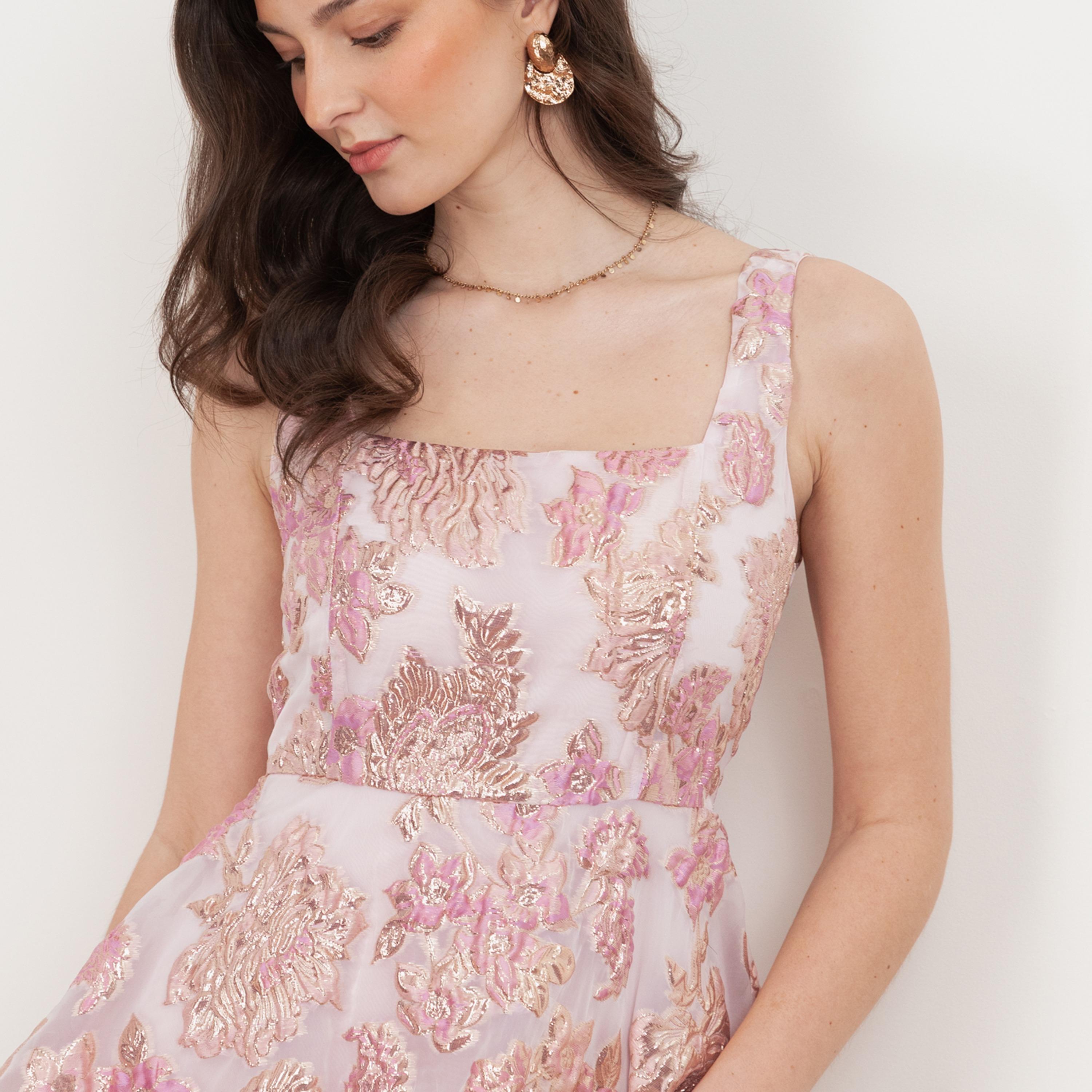 Maya Deluxe Lilac Floral Jacquard Nylon Square Neck Layered Women's Midaxi Dress-women-clothing-dresses-image-5