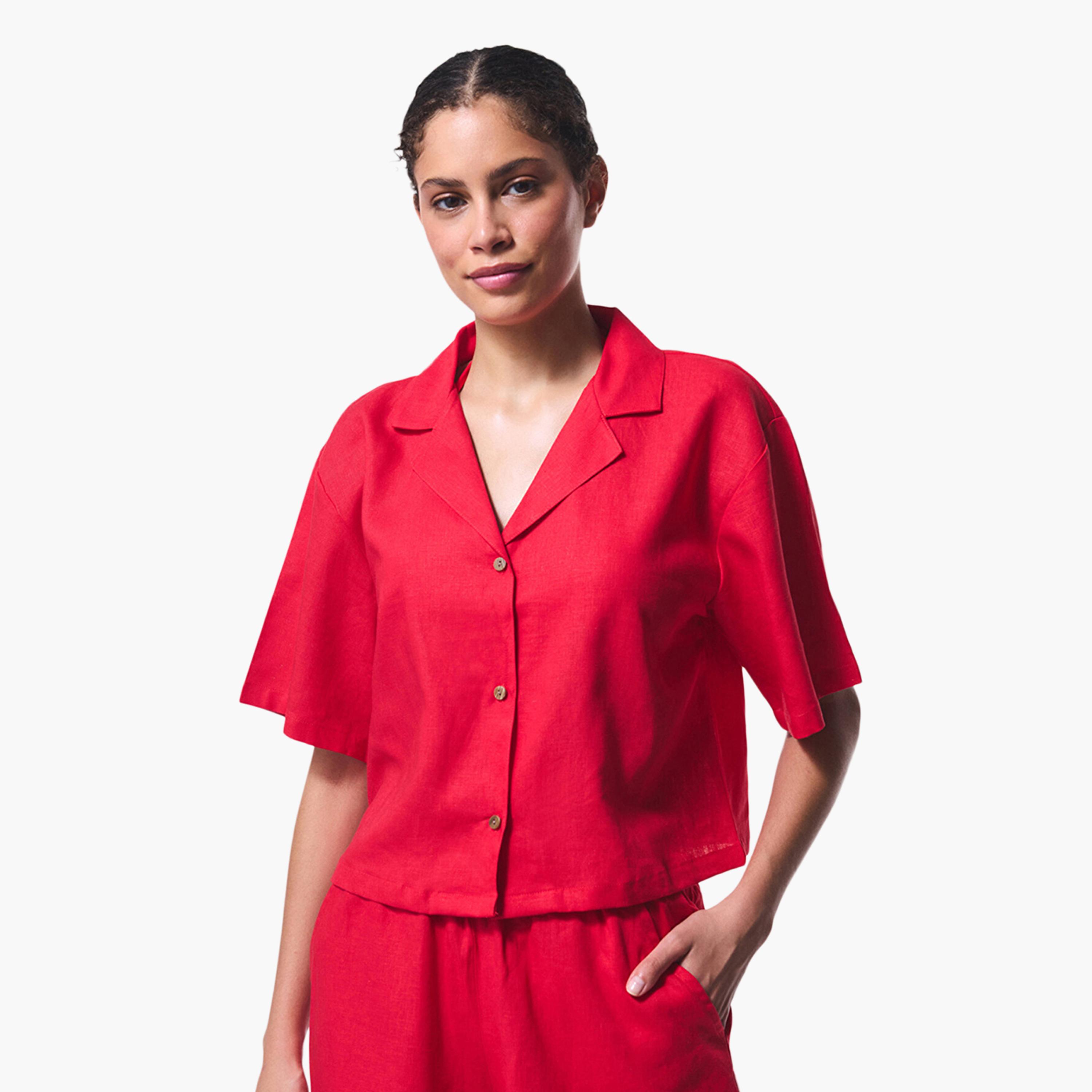 Penti Red Embroidered Lapel Collar Women's Beachwear Shirt-women-clothing-swimandbeach-beachwear-image-1