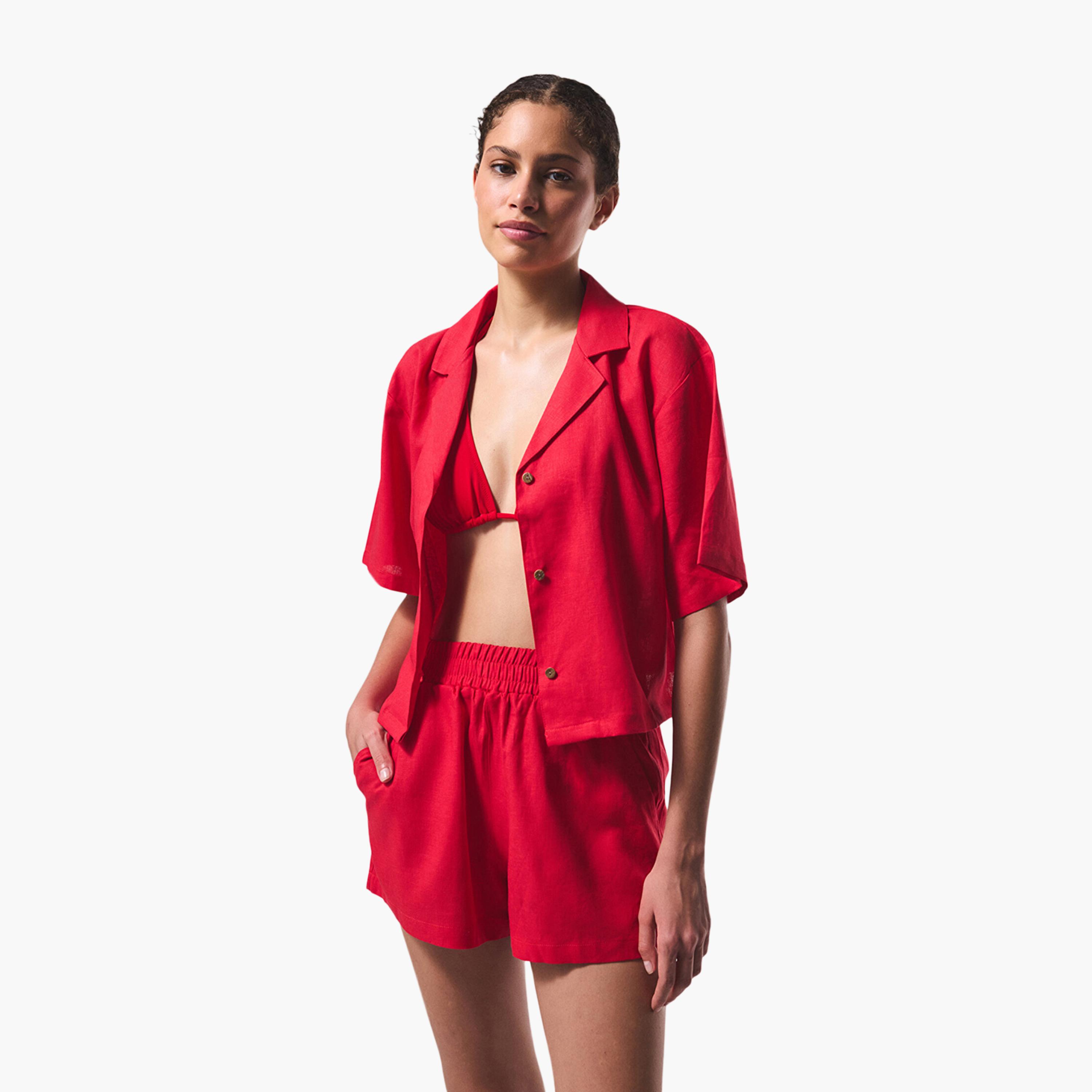 Penti Red Embroidered Lapel Collar Women's Beachwear Shirt-women-clothing-swimandbeach-beachwear-image-2