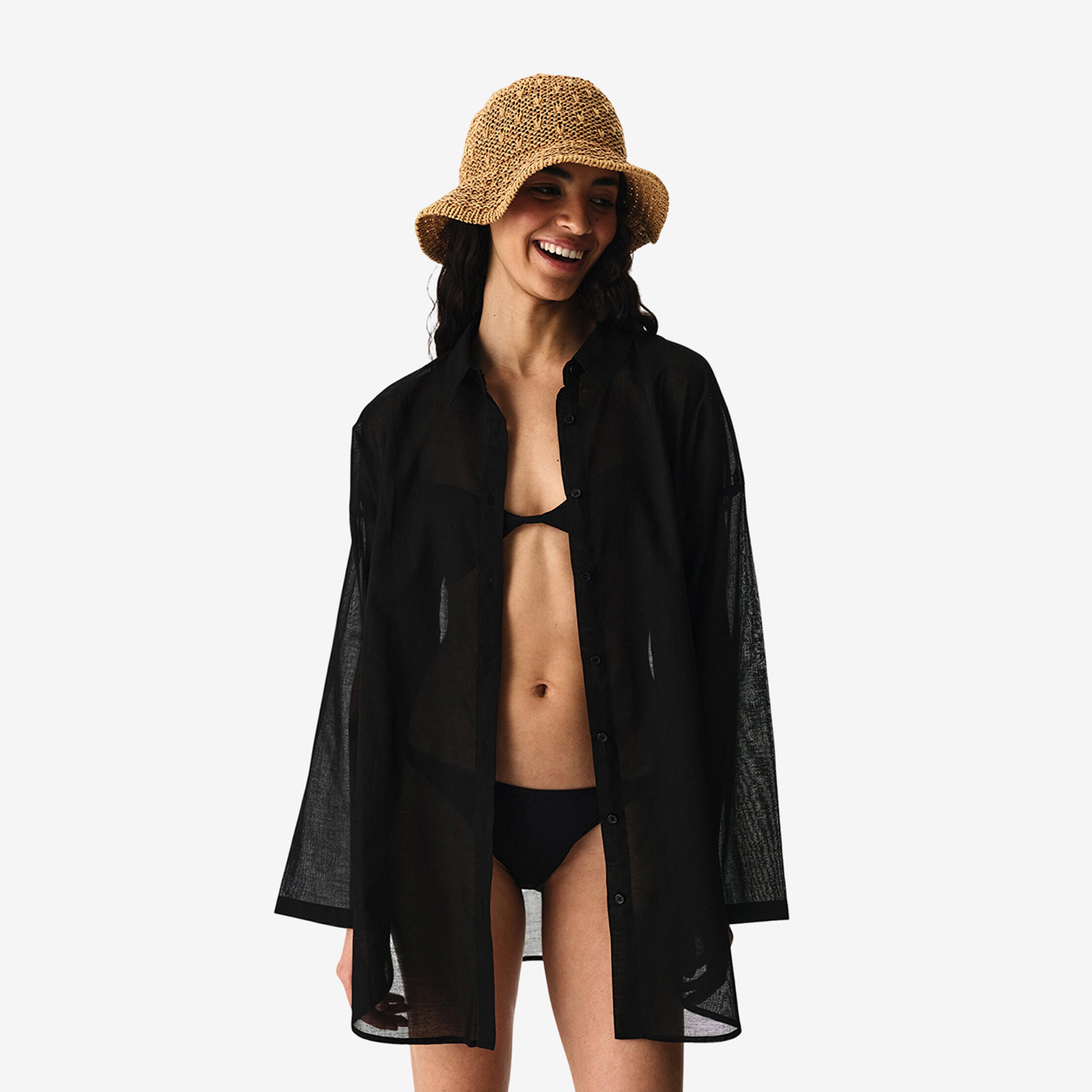 Penti Black Plain Collared Women's Shirt-women-clothing-swimandbeach-beachwear-image-1