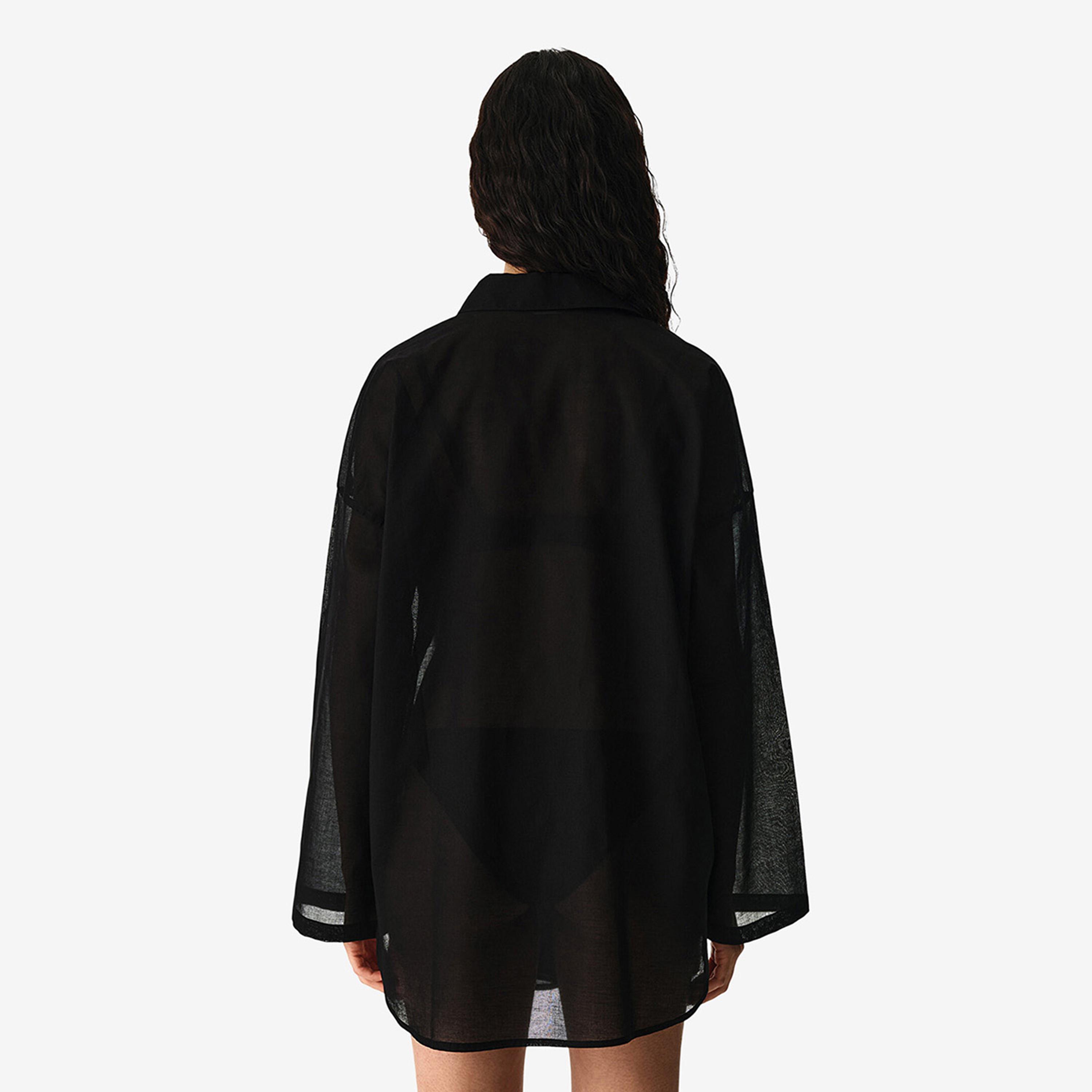 Penti Black Plain Collared Women's Shirt-women-clothing-swimandbeach-beachwear-image-2