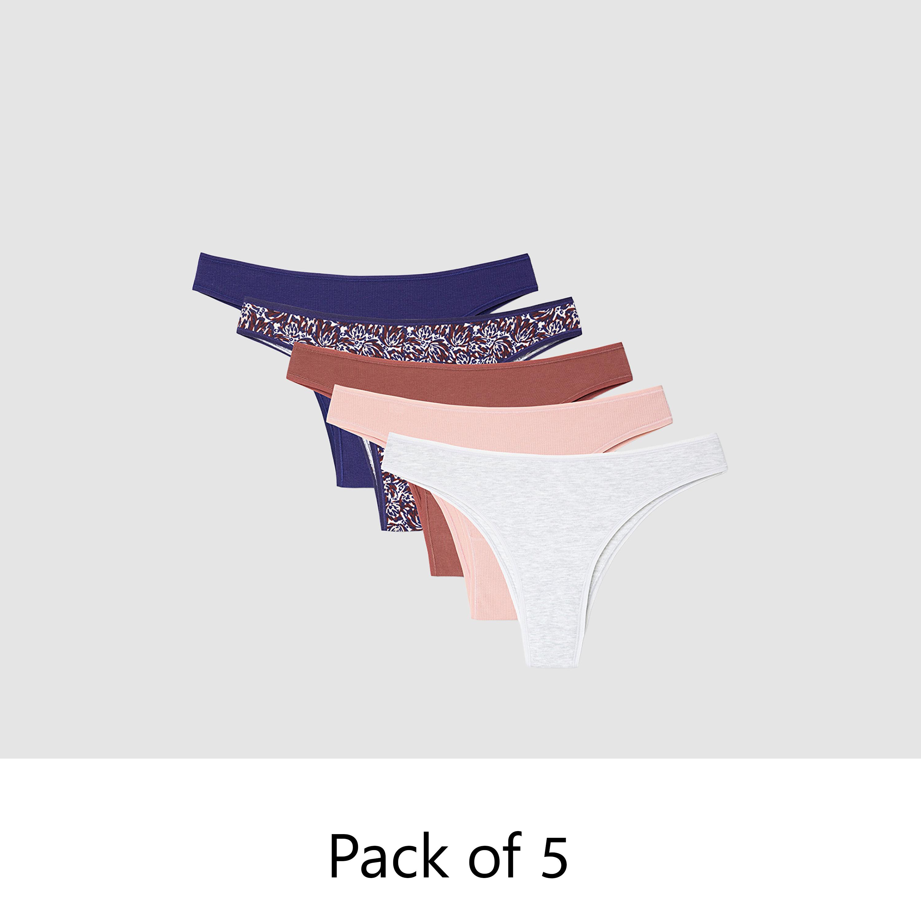 Penti Pack of 5 Wild One Multicolor Plain & Printed Low Coverage Women's Brazilian Panties-women-clothing-lingerie-panties-image-1