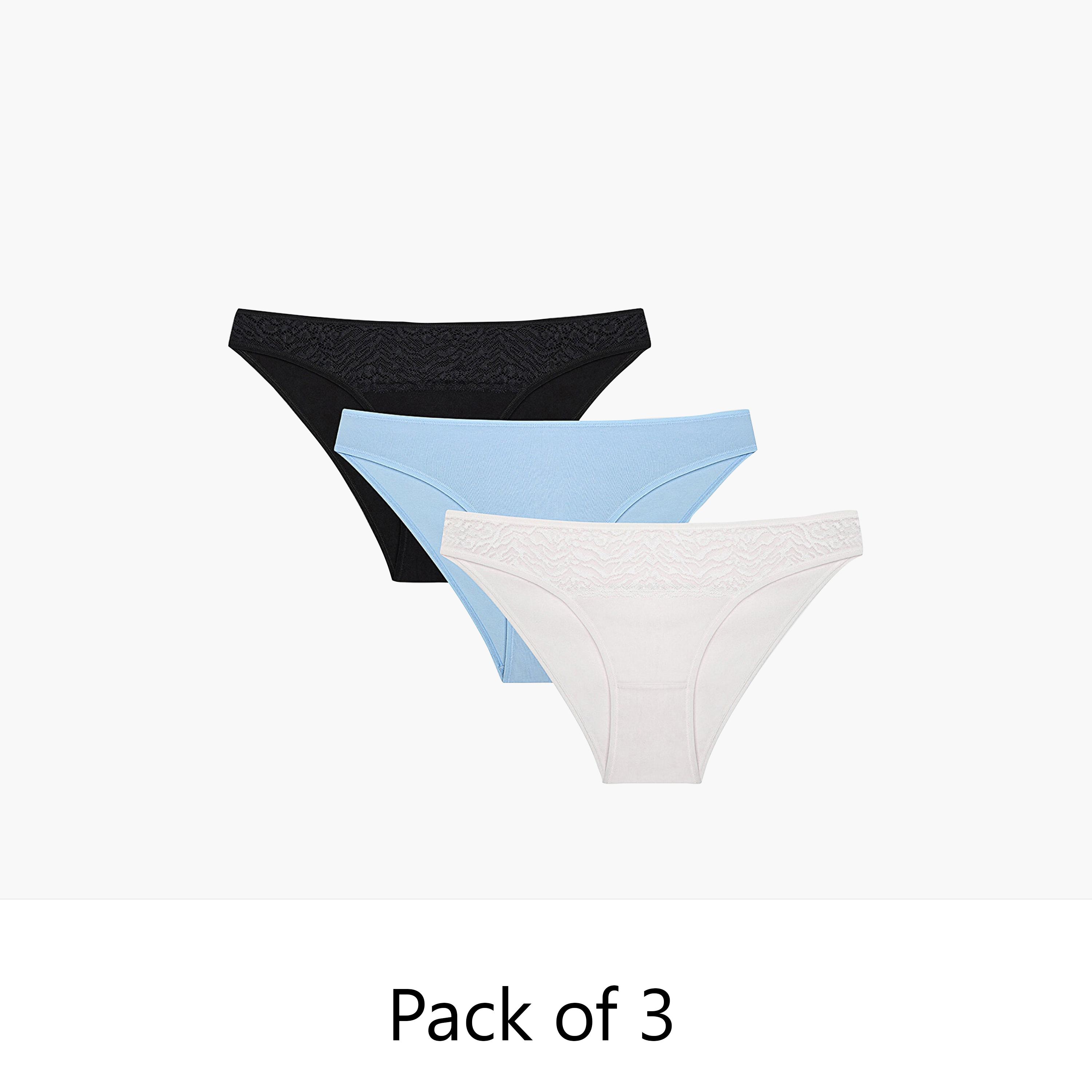 Penti Pack of 3 Soft Pastel Tones Cotton Plain & Lace Medium Coverage Women's Bikini Brief Panties-women-clothing-lingerie-panties-image-1