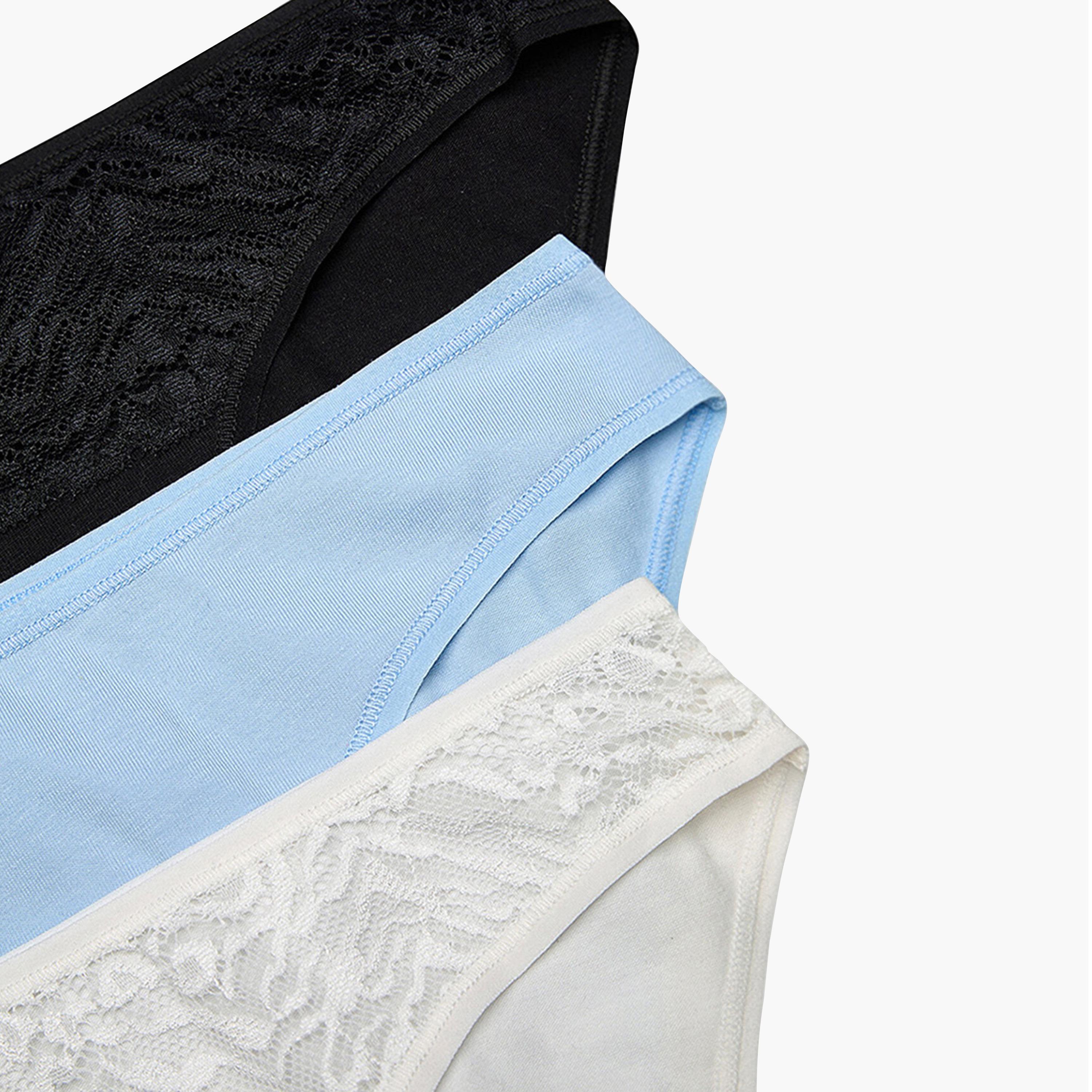 Penti Pack of 3 Soft Pastel Tones Cotton Plain & Lace Medium Coverage Women's Bikini Brief Panties-women-clothing-lingerie-panties-image-5