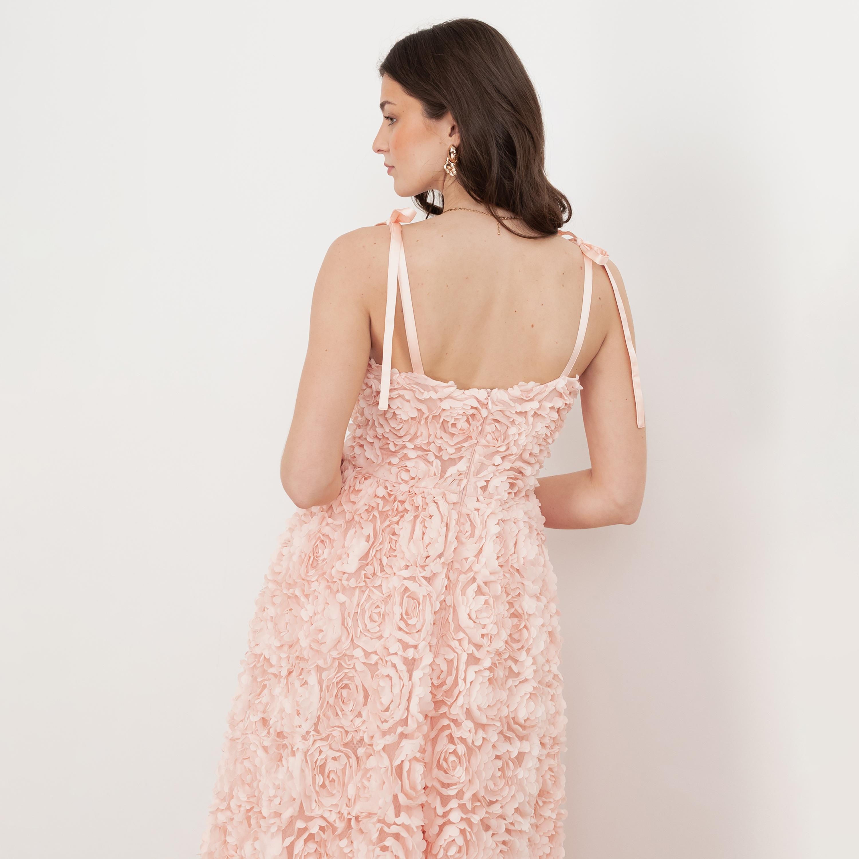 Maya Deluxe Pale Peach 3D Floral Shoulder Straps Empire Waist Women's Evening Midaxi Dress-women-clothing-dresses-image-5