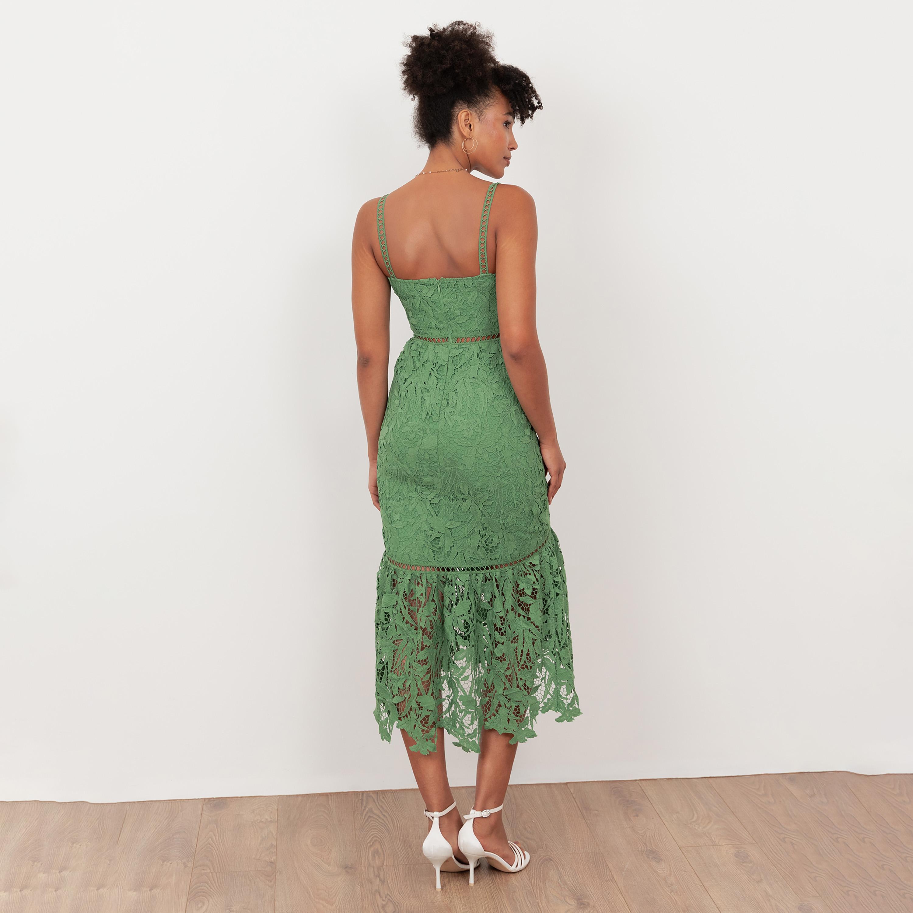 Maya Deluxe Green All-Over Lace Shoulder Straps Trumpet Women's Midi Dress-women-clothing-dresses-image-2