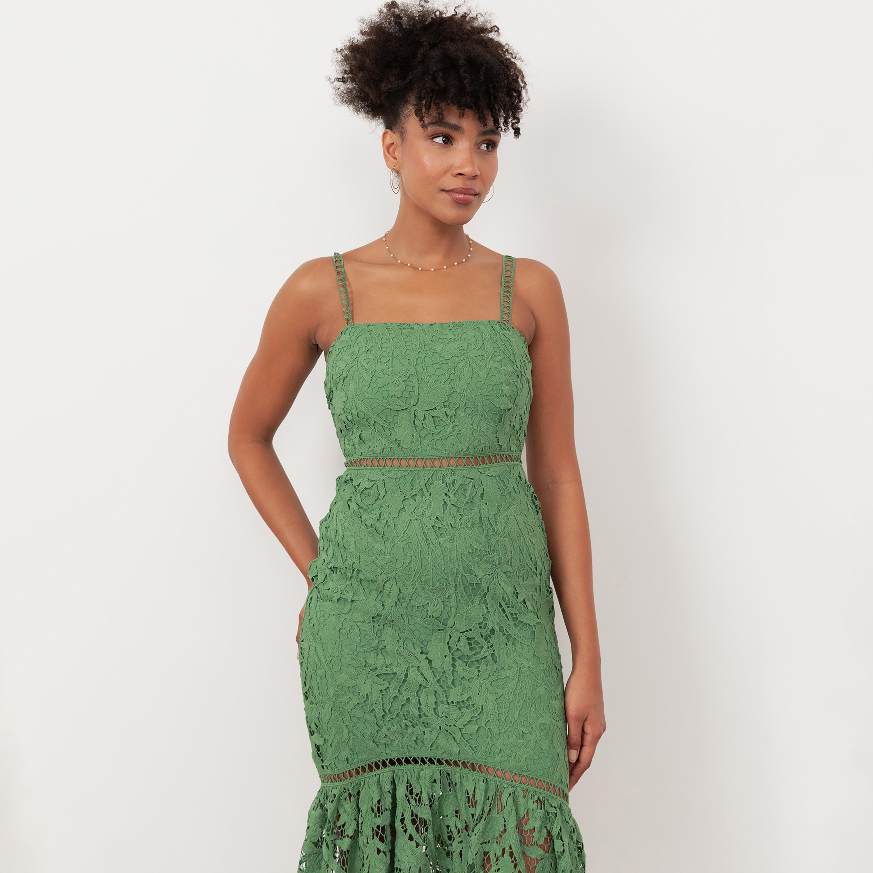 Maya Deluxe Green All-Over Lace Shoulder Straps Trumpet Women's Midi Dress-women-clothing-dresses-image-5