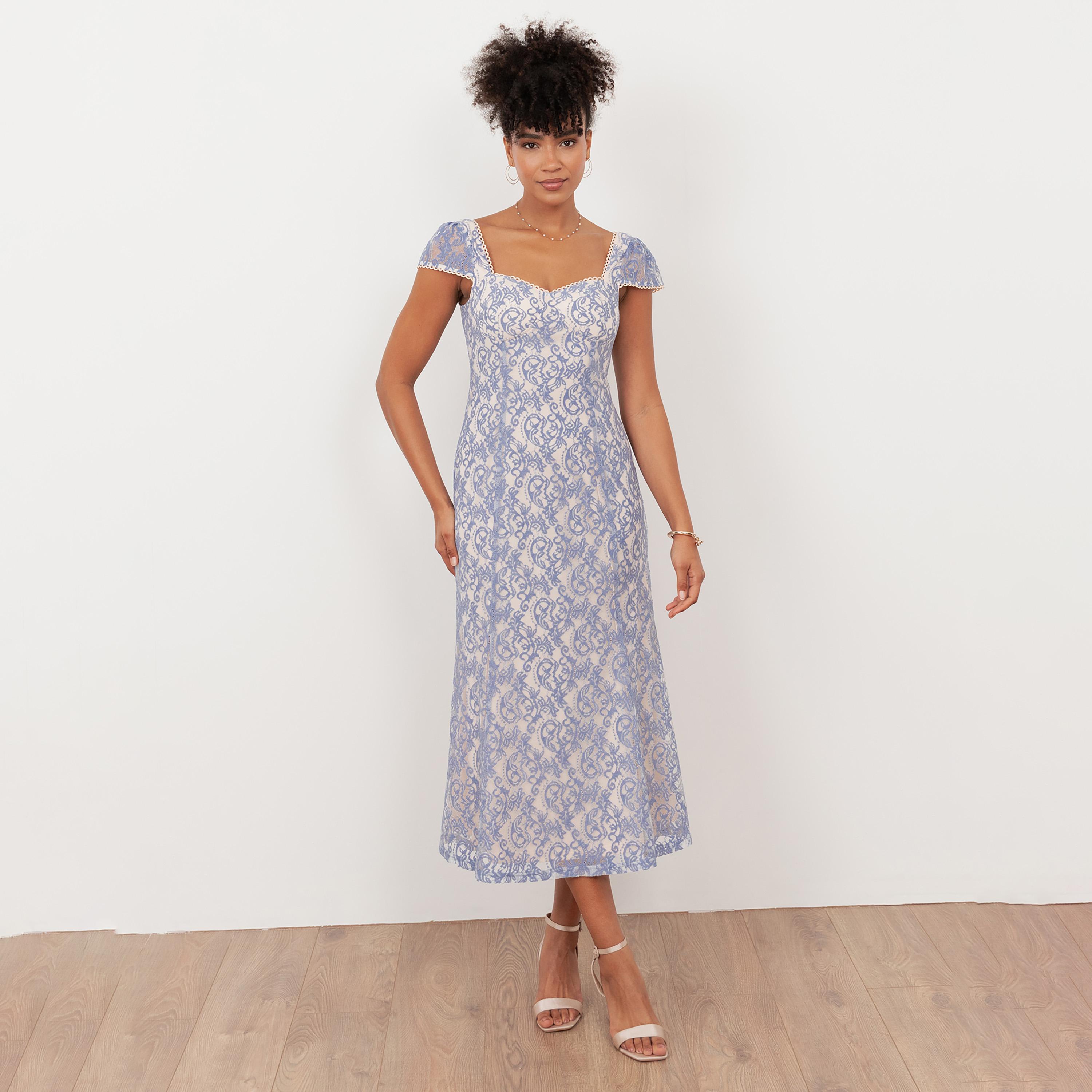 Maya Deluxe Light Blue All-Over Lace Sweetheart Neck Cap Sleeves Women's Midi Dress-women-clothing-dresses-image-1