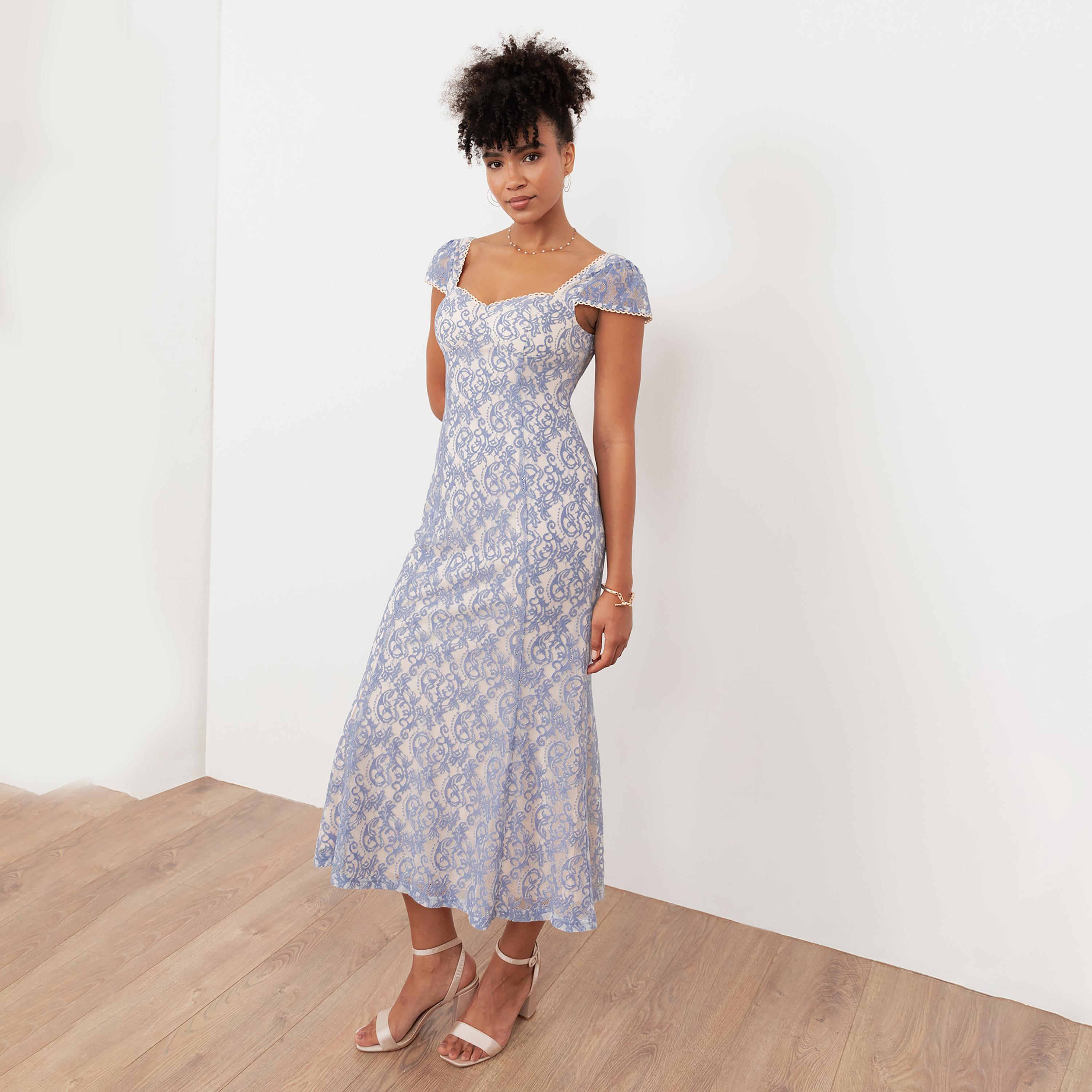 Maya Deluxe Light Blue All-Over Lace Sweetheart Neck Cap Sleeves Women's Midi Dress-women-clothing-dresses-image-3