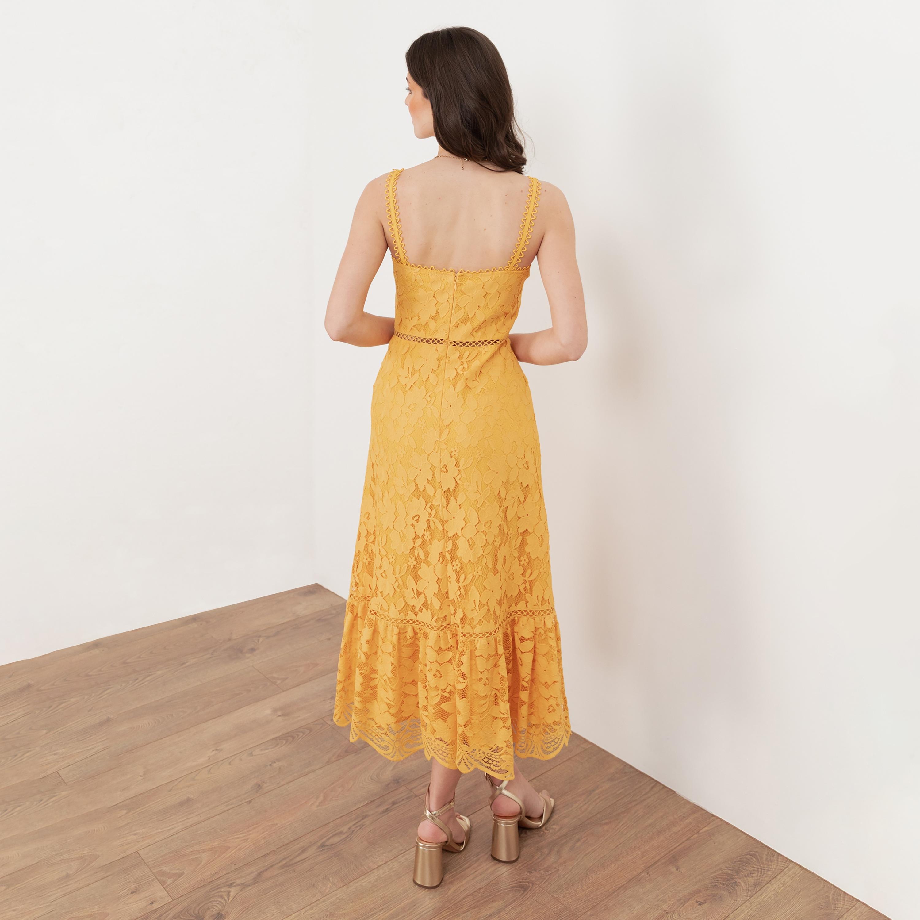 Maya Deluxe Sunflower All-Over Lace Shoulder Straps Tiered Women's Midi Dress-women-clothing-dresses-image-2