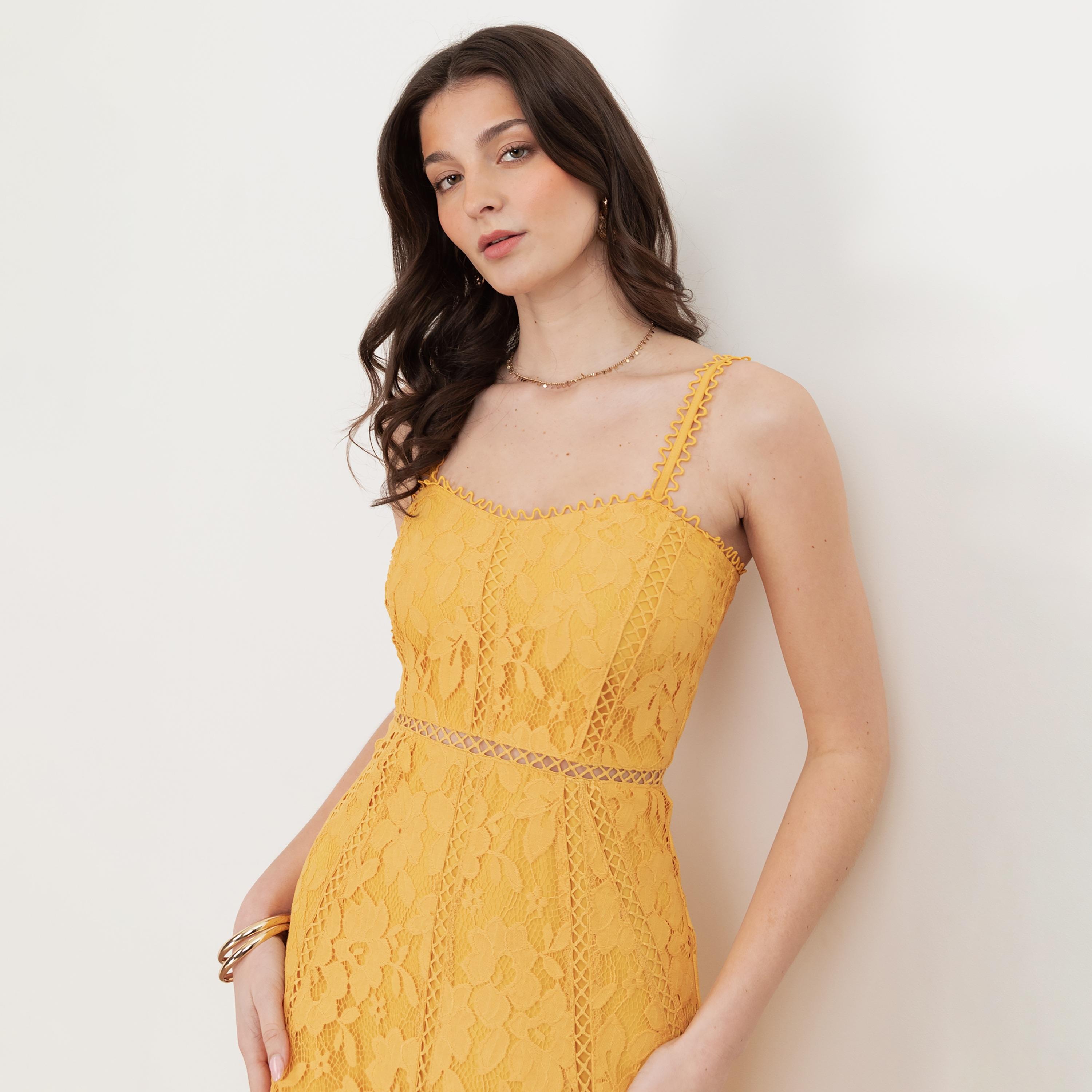 Maya Deluxe Sunflower All-Over Lace Shoulder Straps Tiered Women's Midi Dress-women-clothing-dresses-image-3