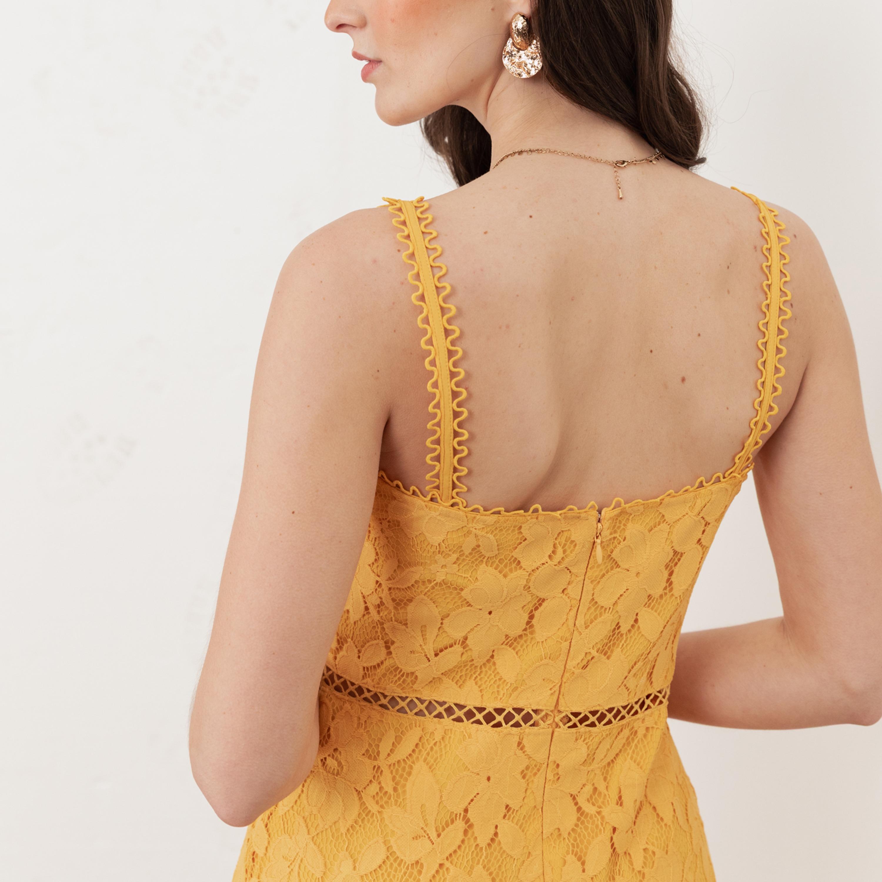 Maya Deluxe Sunflower All-Over Lace Shoulder Straps Tiered Women's Midi Dress-women-clothing-dresses-image-4