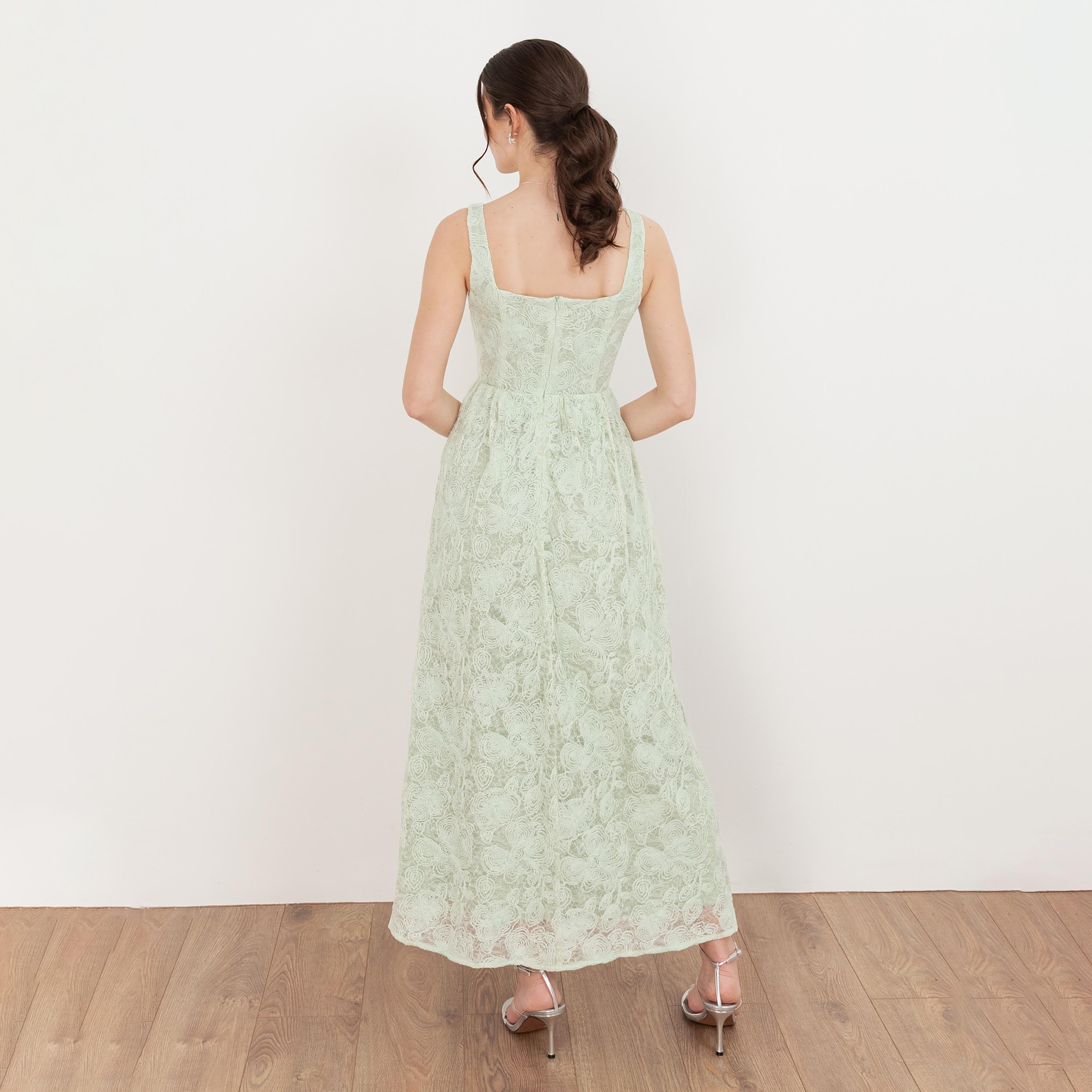 Maya Deluxe Mint All-Over Lace Square Neck Fit & Flared Women's Midaxi Dress-women-clothing-dresses-image-2