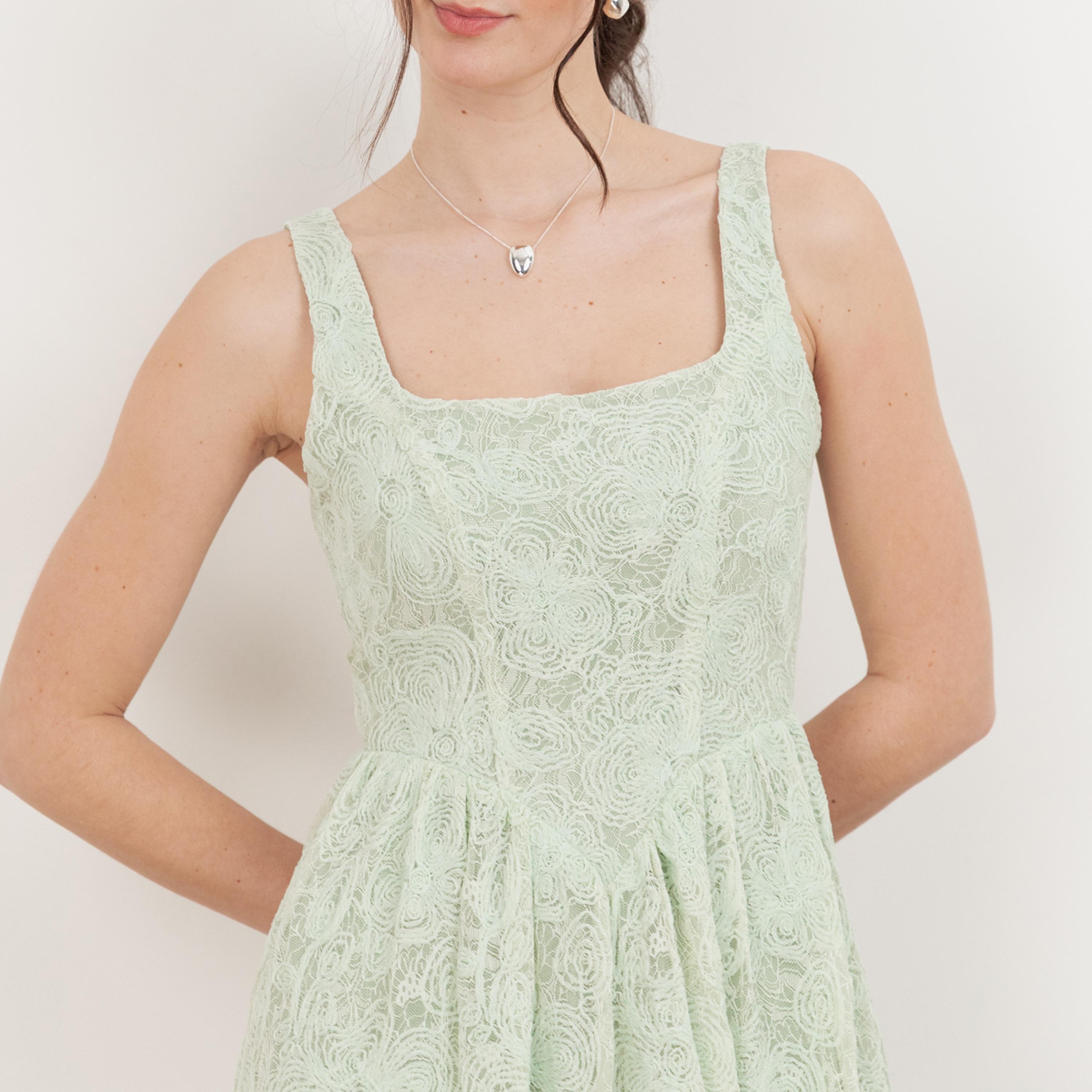 Maya Deluxe Mint All-Over Lace Square Neck Fit & Flared Women's Midaxi Dress-women-clothing-dresses-image-3