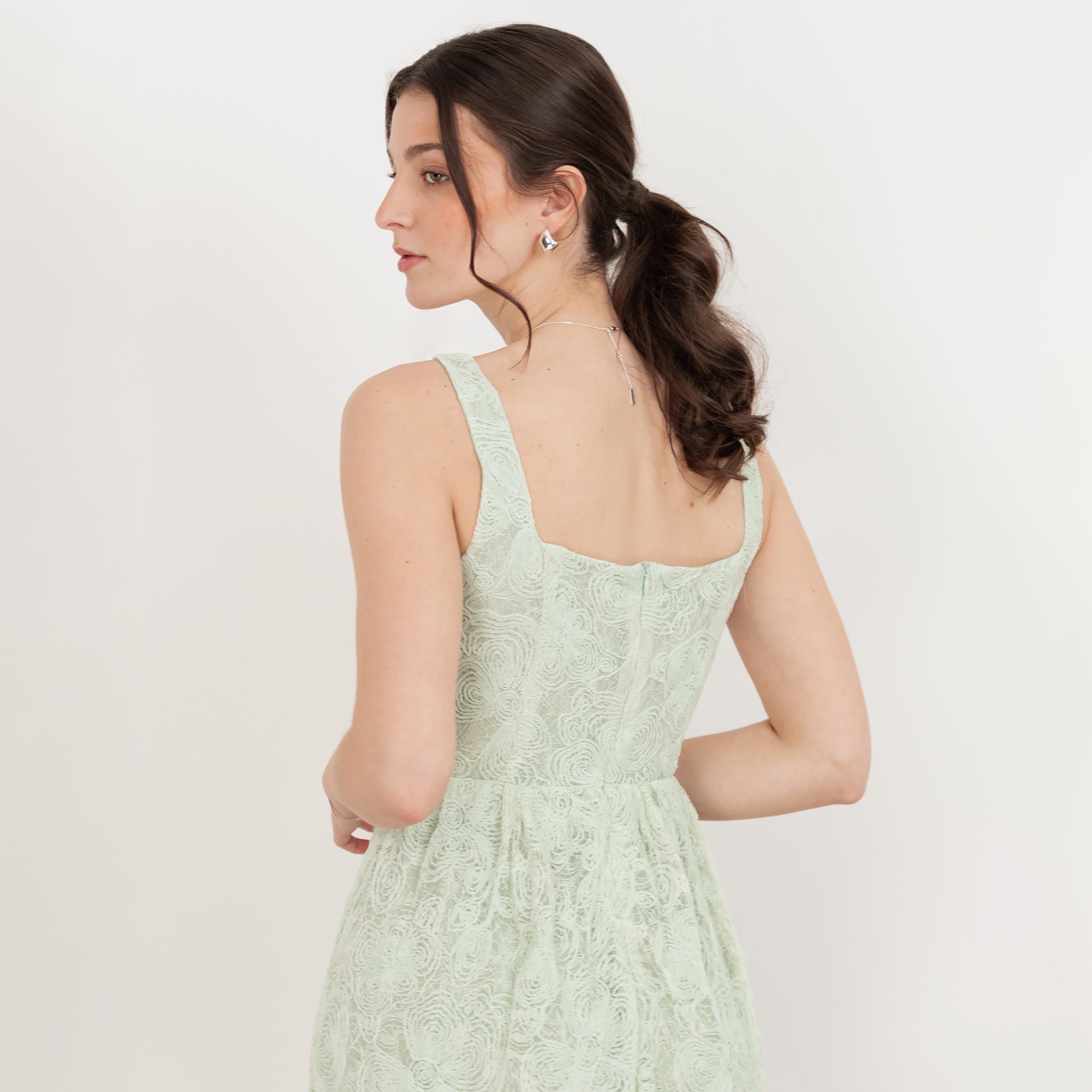 Maya Deluxe Mint All-Over Lace Square Neck Fit & Flared Women's Midaxi Dress-women-clothing-dresses-image-4