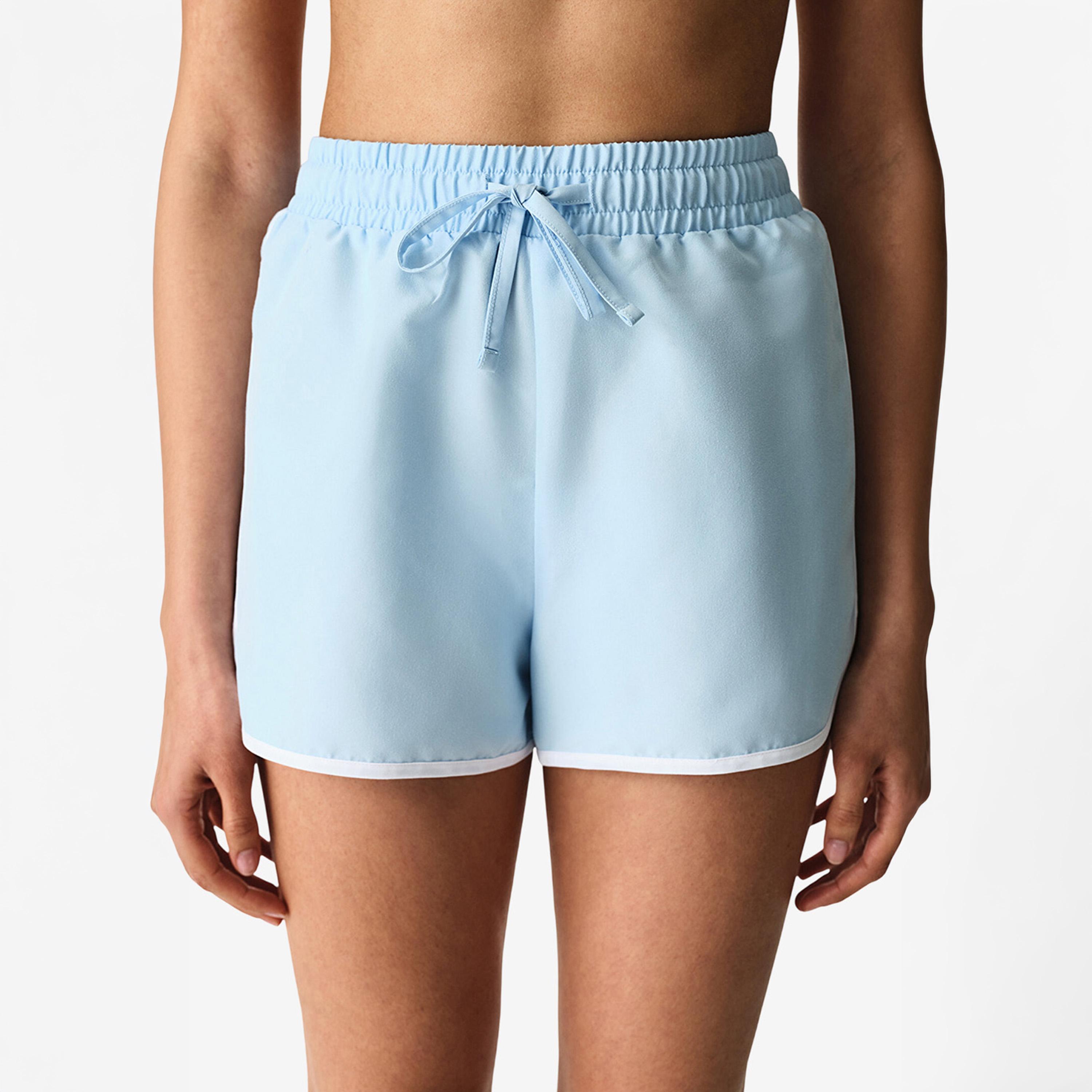 Penti Blue Plain High-Rise Drawstring Waist Women's Beach Shorts-women-clothing-swimandbeach-beachwear-image-1