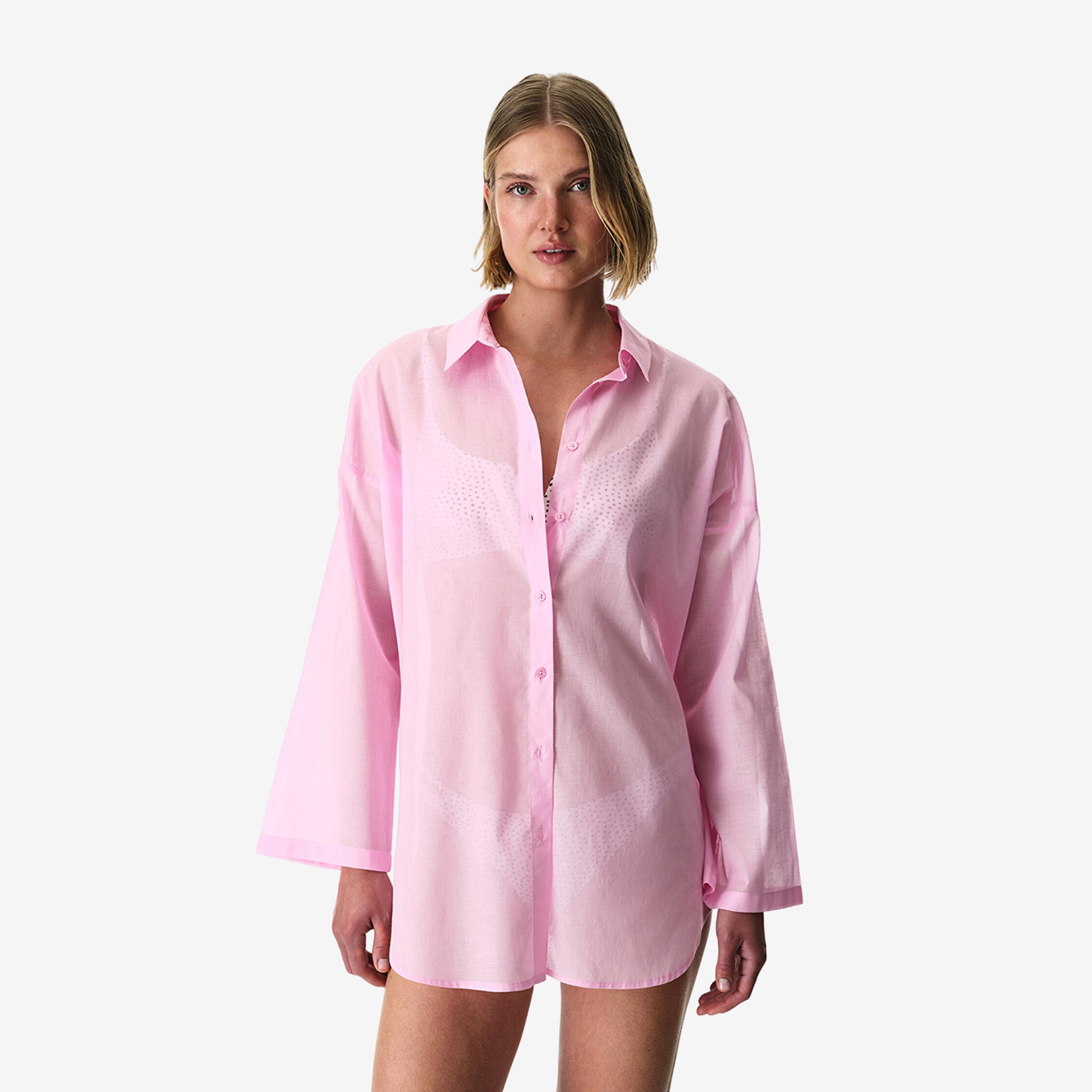 Penti Pink Plain Collared Women's Shirt-women-clothing-swimandbeach-beachwear-image-1