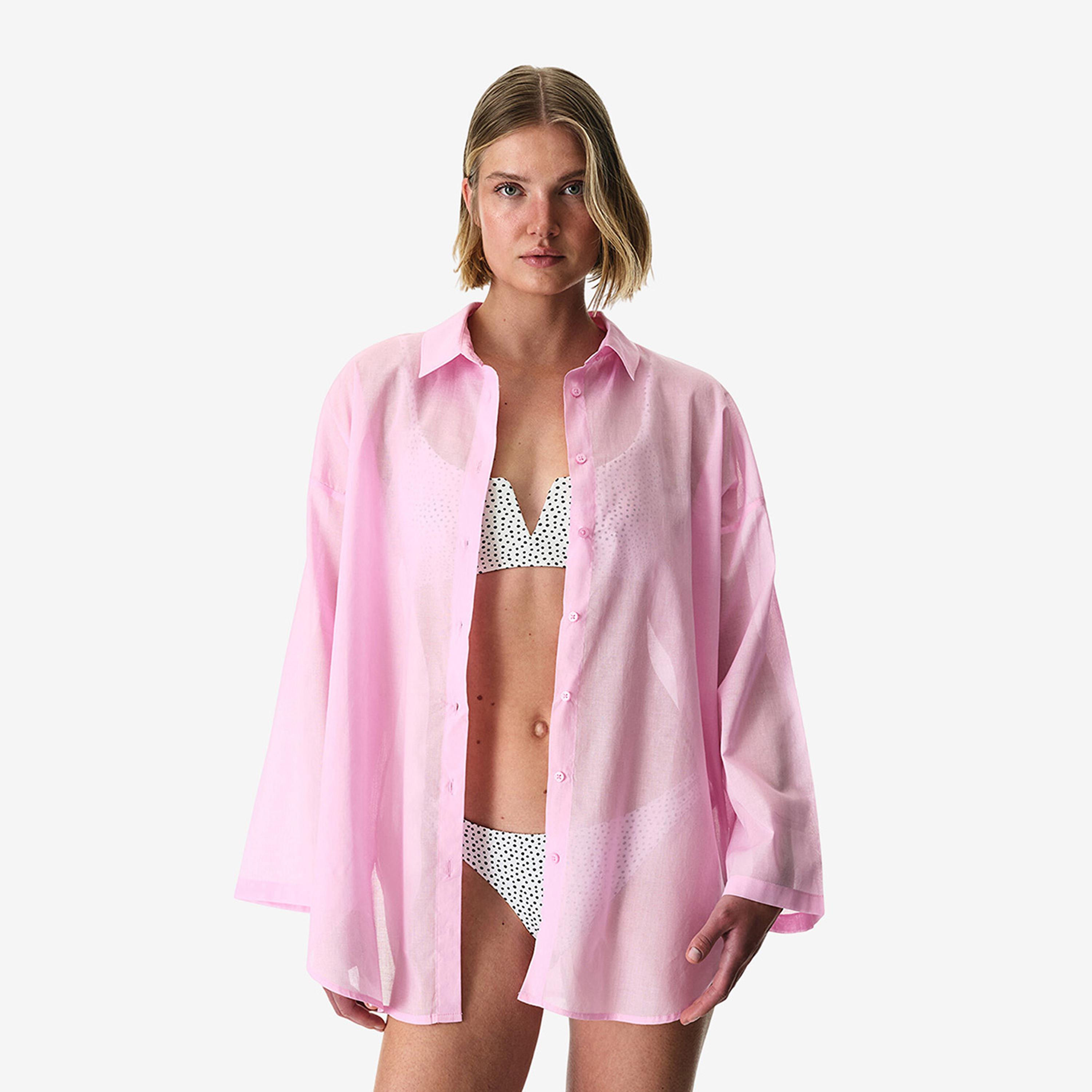 Penti Pink Plain Collared Women's Shirt-women-clothing-swimandbeach-beachwear-image-3