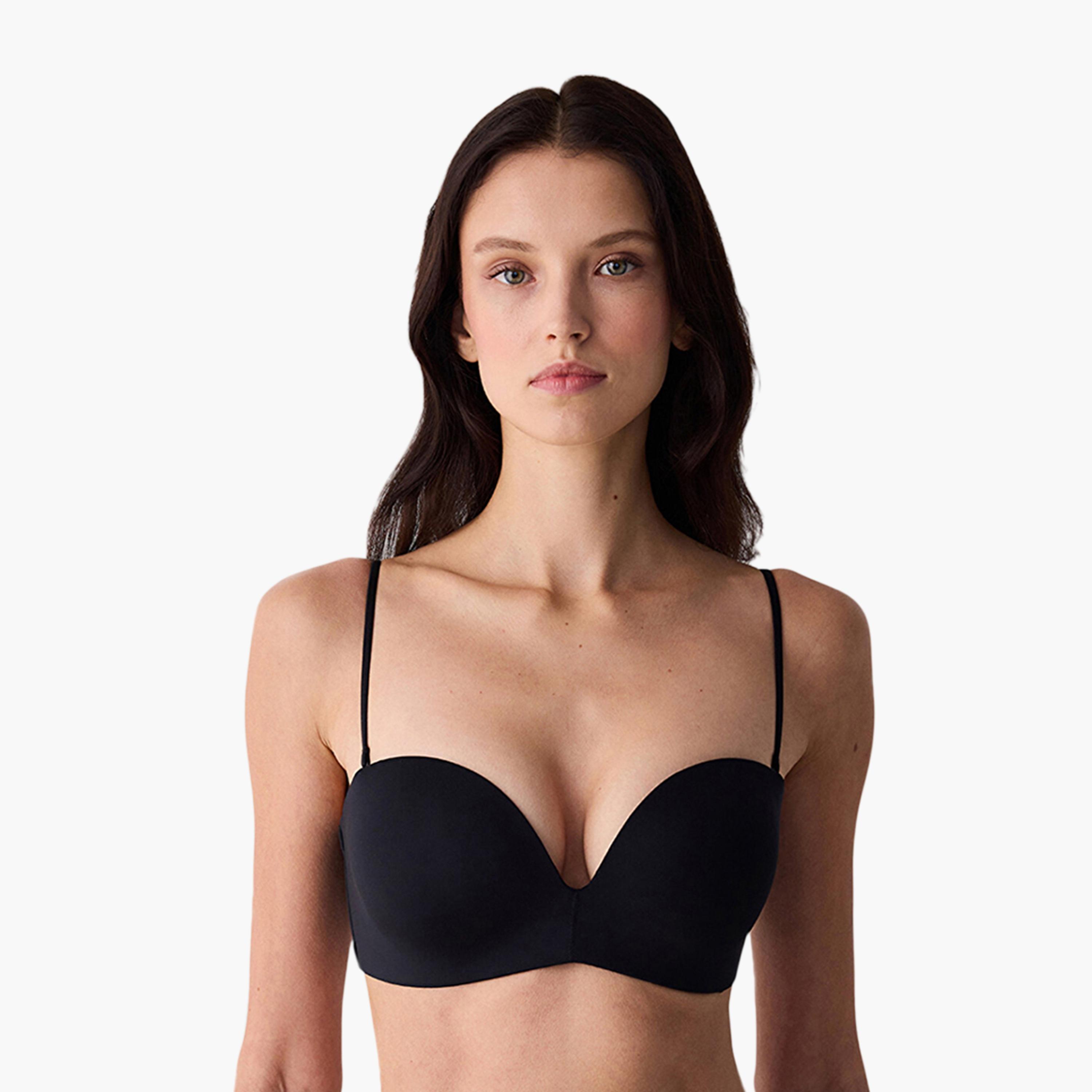 Penti Deep Decolette Black Non-Wired Medium Support Padded Women's Push-Up Bra-women-clothing-lingerie-bras-image-1