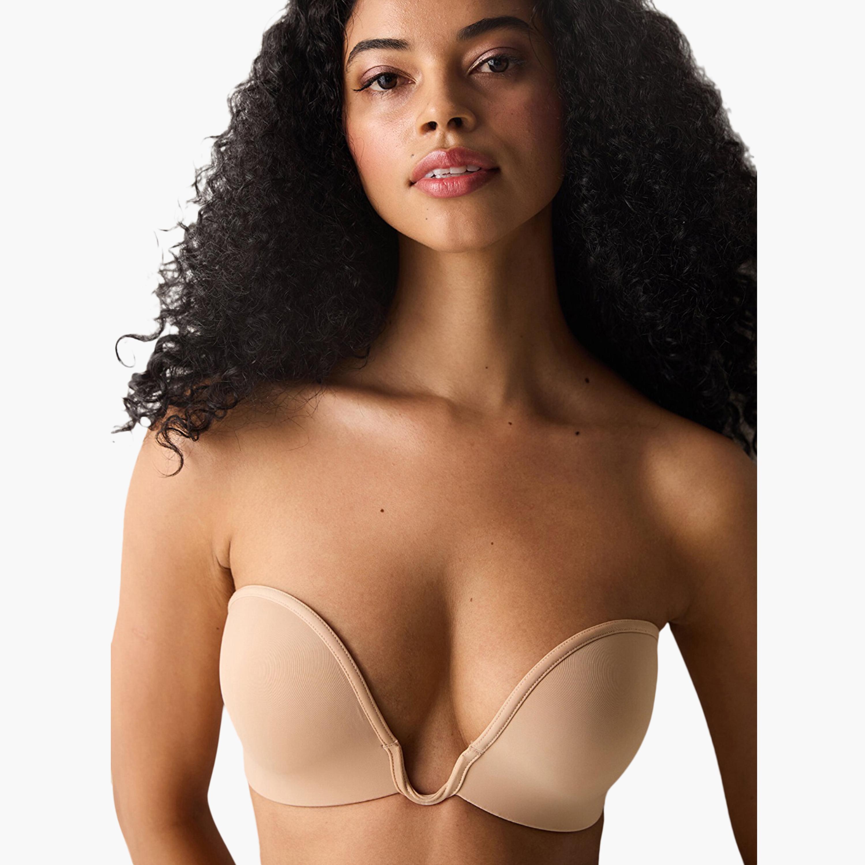 Penti Deep Decolette Beige Non-Wired Medium Support Padded Women's Strapless Bra-women-clothing-lingerie-bras-image-1