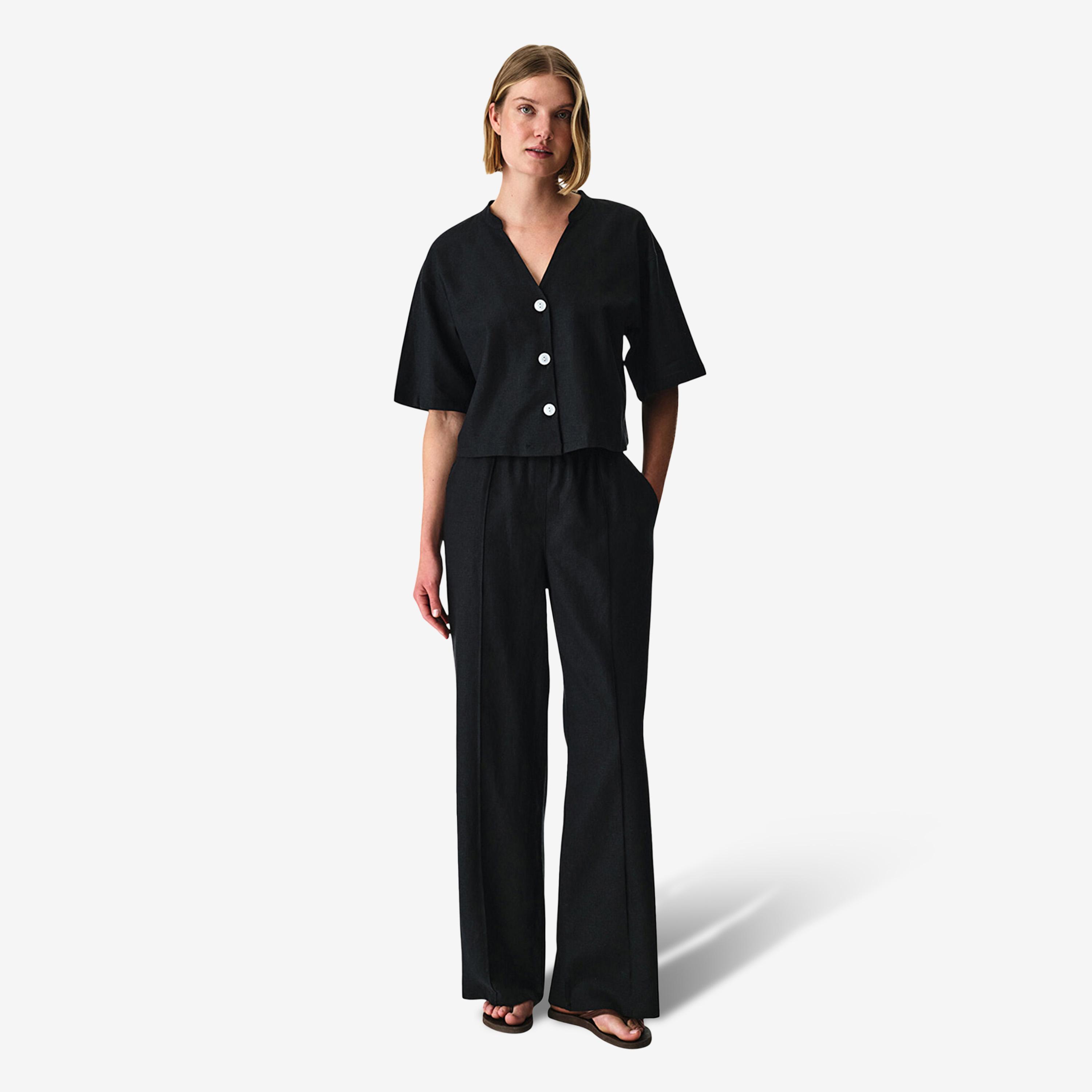 Penti Relaxed Fit Plain Mandarin Collar Short Sleeves Women's Shirt-women-clothing-swimandbeach-beachwear-image-2