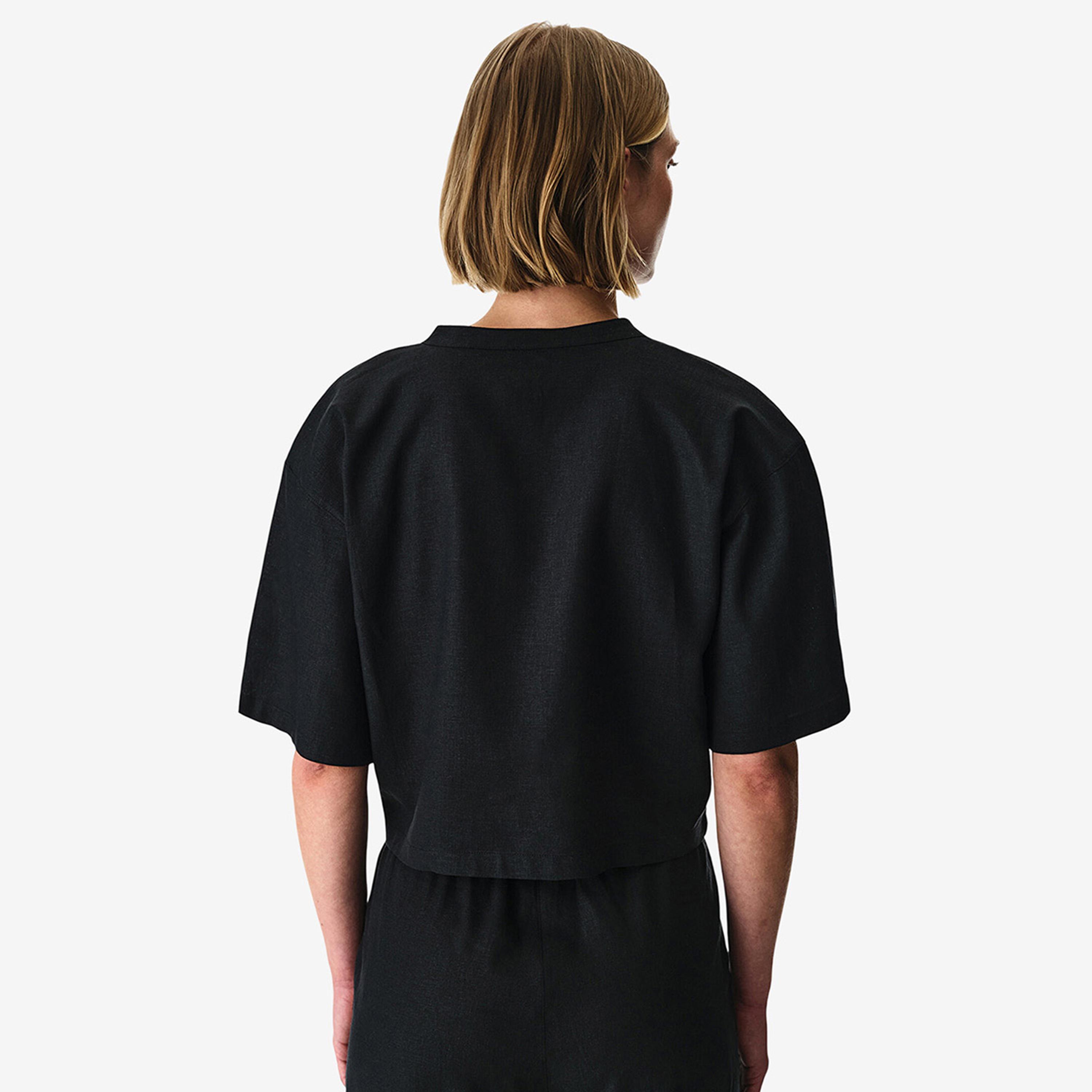 Penti Relaxed Fit Plain Mandarin Collar Short Sleeves Women's Shirt-women-clothing-swimandbeach-beachwear-image-3