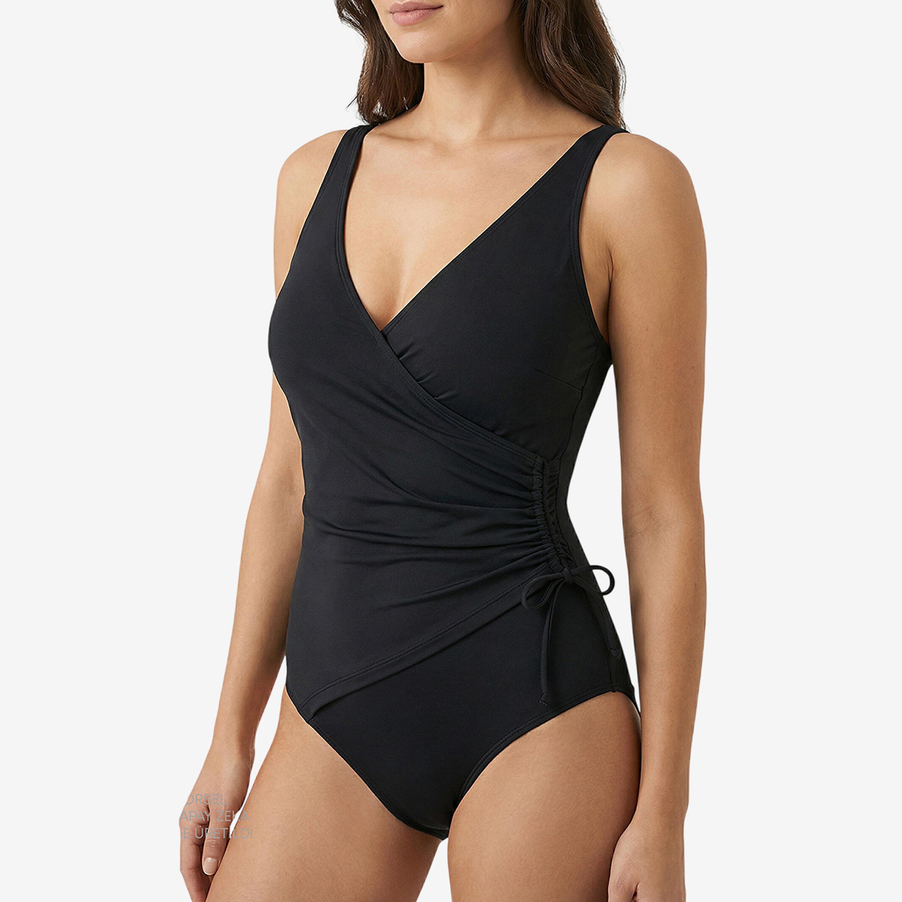 Penti Black Plain Surplice Neck Women's Swimsuit-sports-gear-swimming-women-image-3