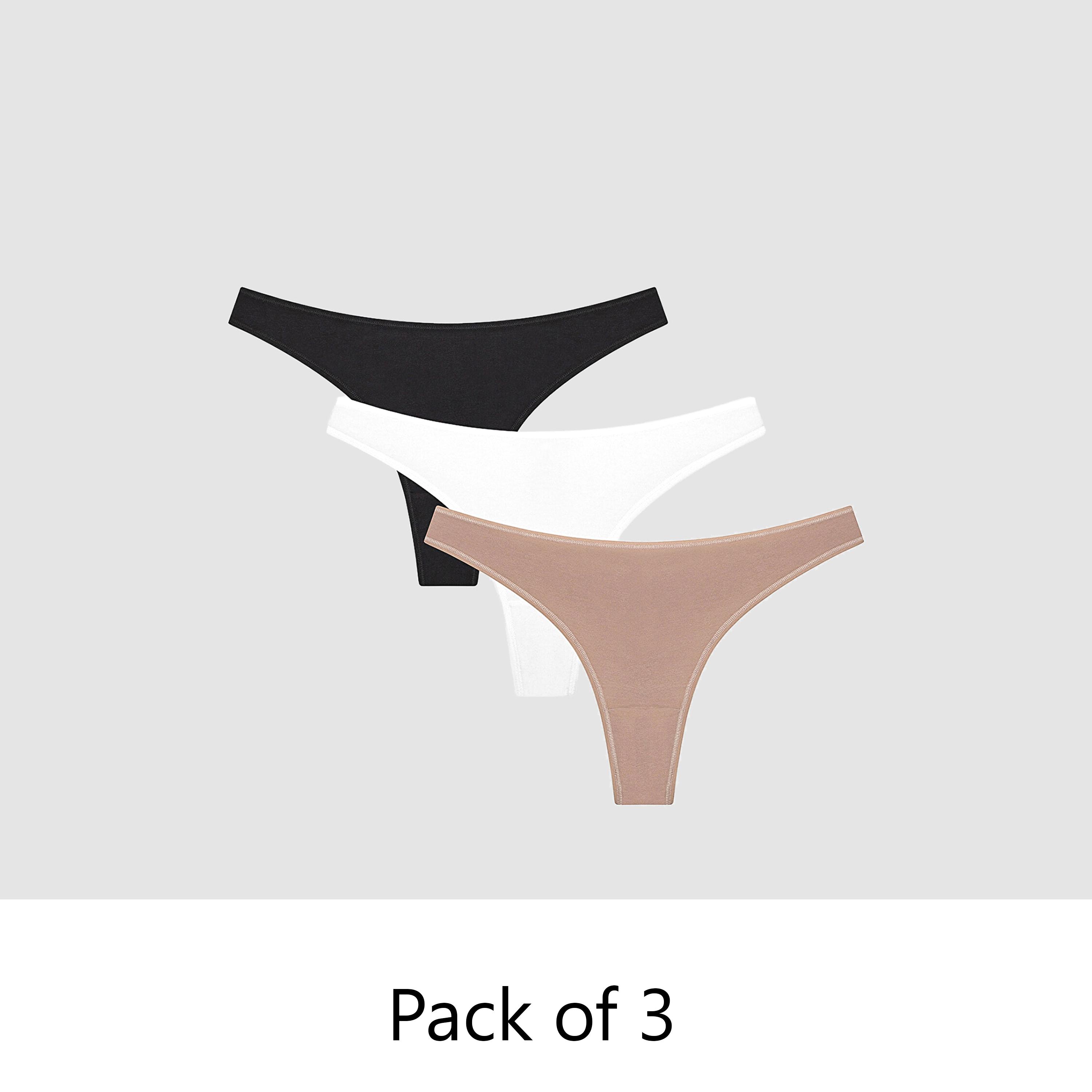 طقم من 3 قطع سروال داخلي نسائي متعدد الألوان سادة بتغطية منخفضة "ثونج" من بنتي-women-clothing-lingerie-panties-image-1