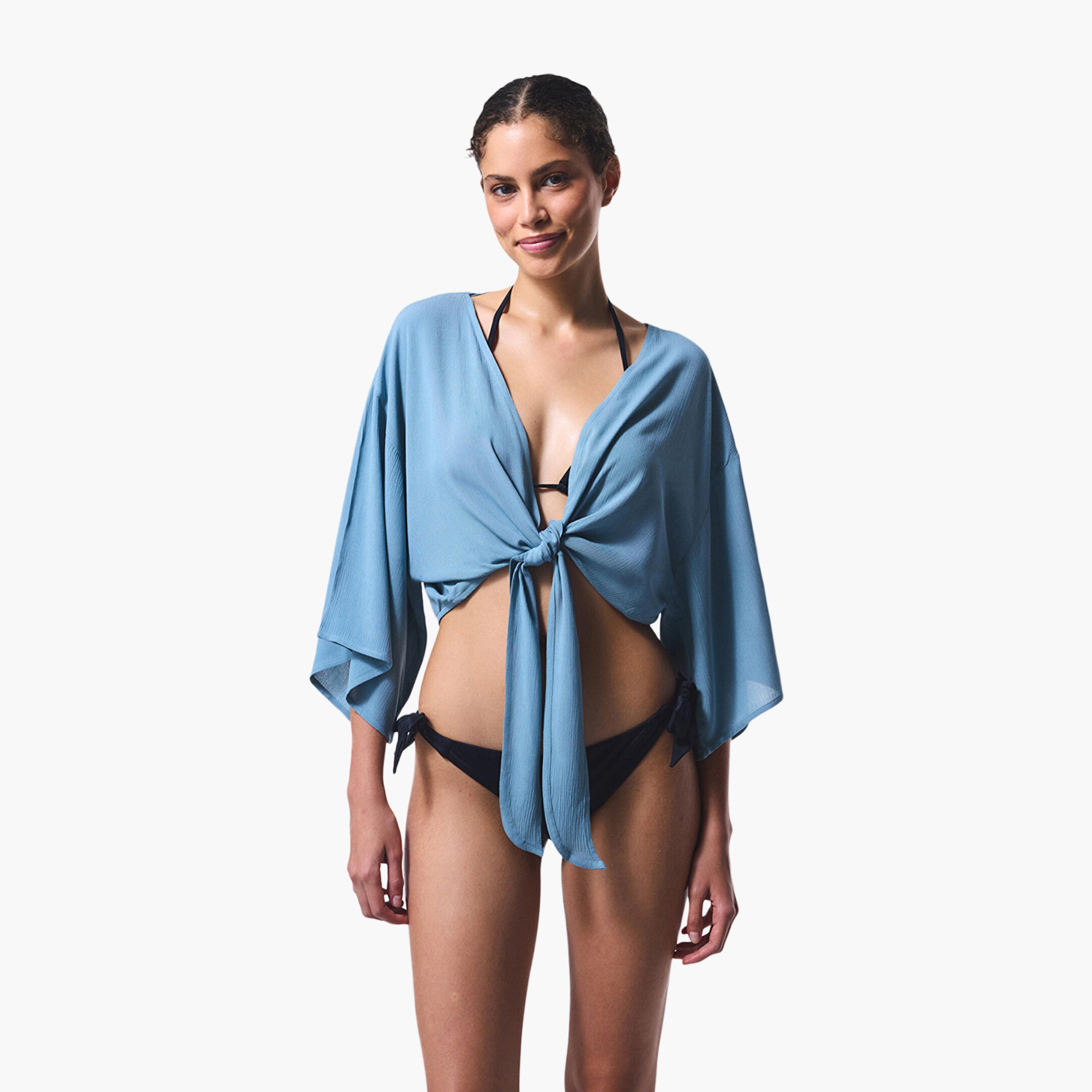 بلوزة نسائية باللون الأزرق بفتحة رقبة V من بينتي-women-clothing-swimandbeach-beachwear-image-1
