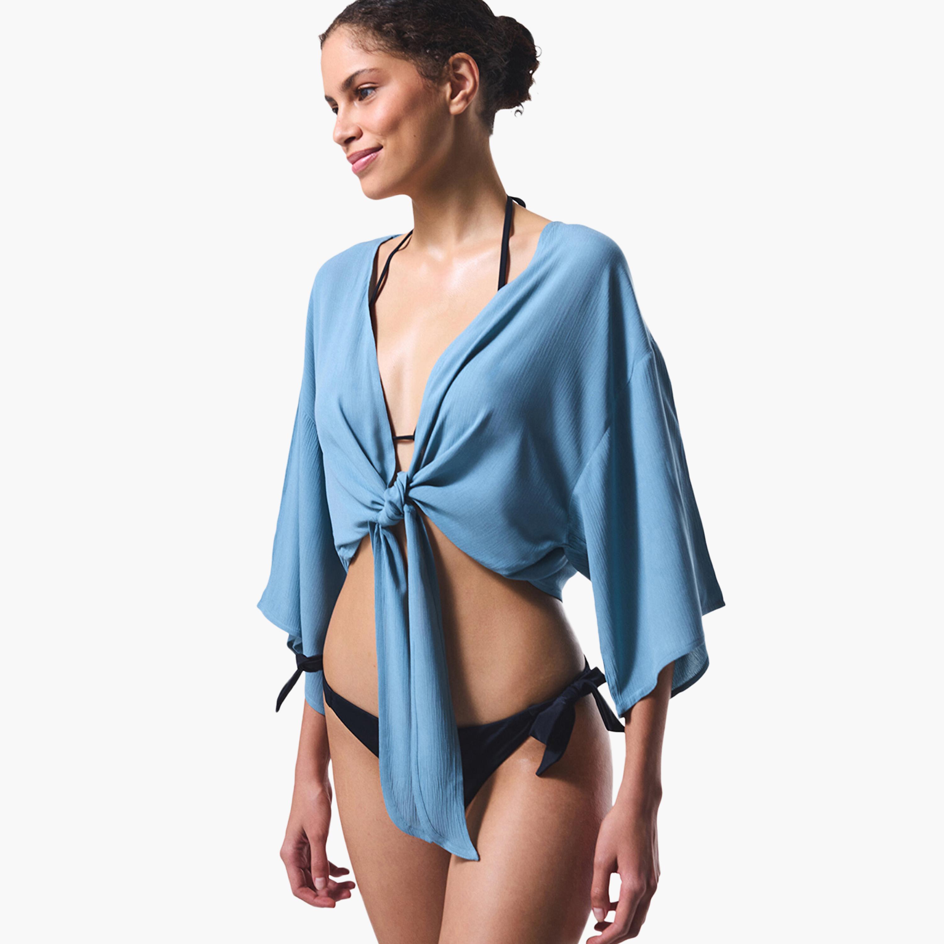 بلوزة نسائية باللون الأزرق بفتحة رقبة V من بينتي-women-clothing-swimandbeach-beachwear-image-2