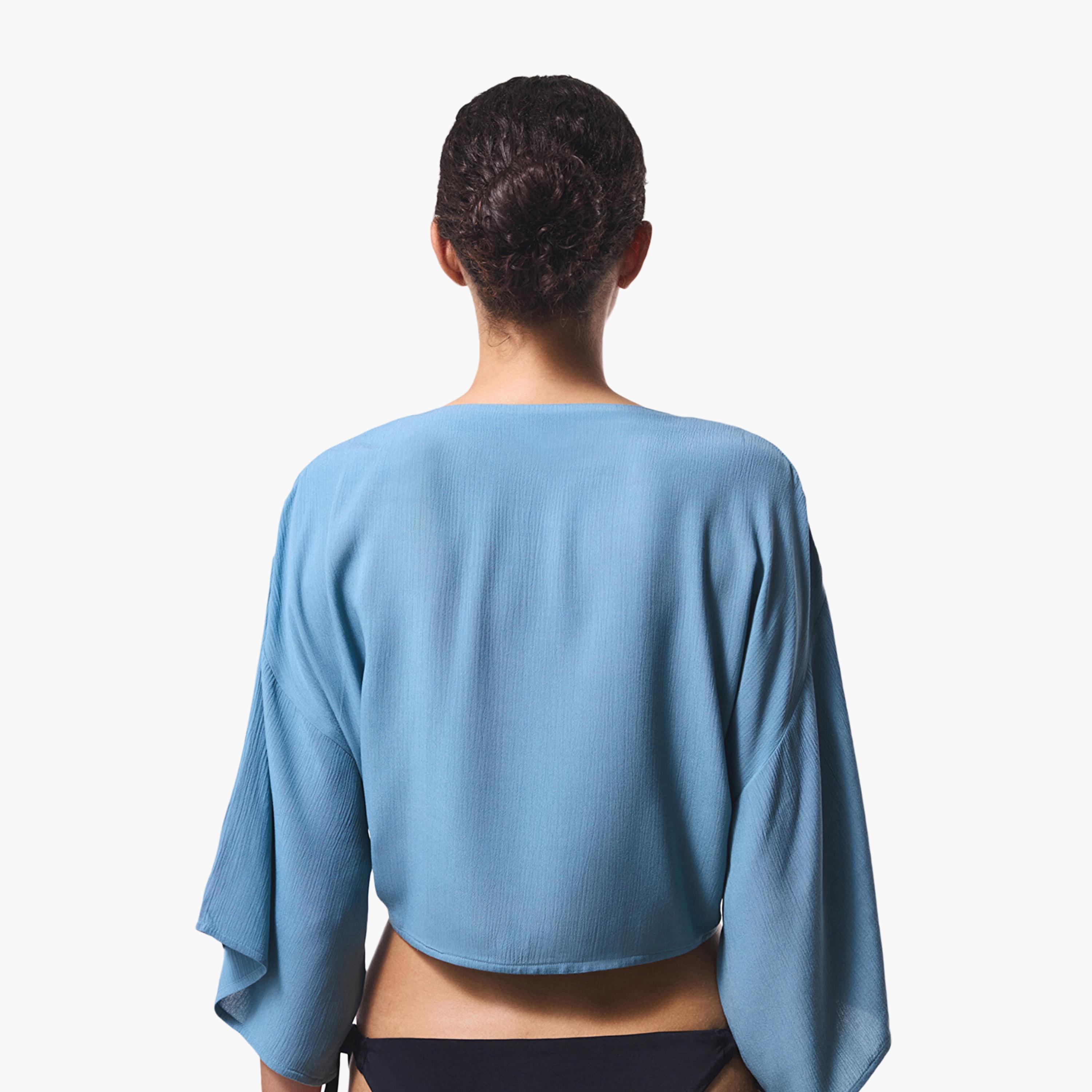 Penti Blue Plain V-Neck Women's Cover-Up Top-women-clothing-swimandbeach-beachwear-image-3