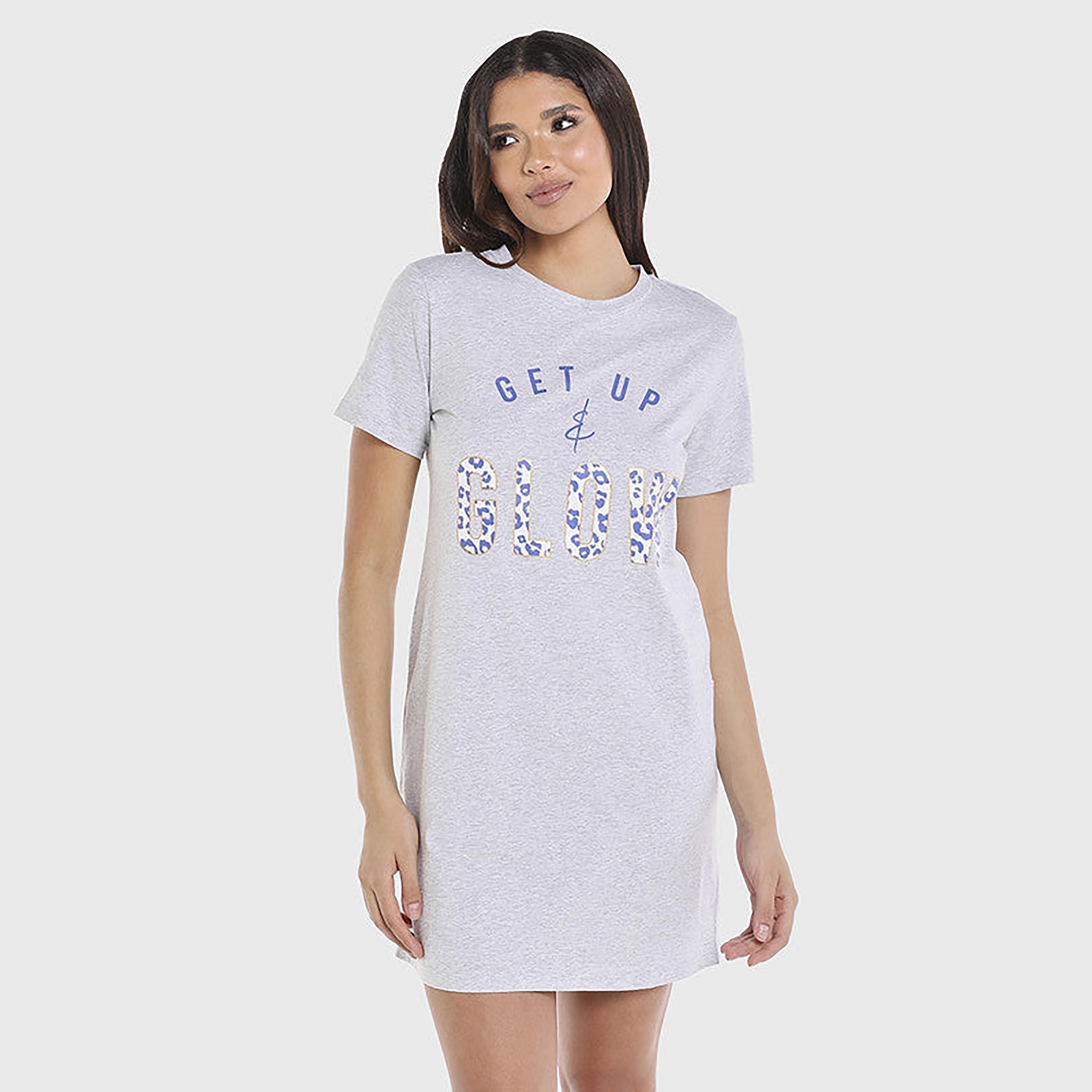 فستان تيشيرت نسائي بأكمام قصيرة بطبعة من Isla & Evie برقبة دائرية-women-clothing-nightwear-nighties-image-1