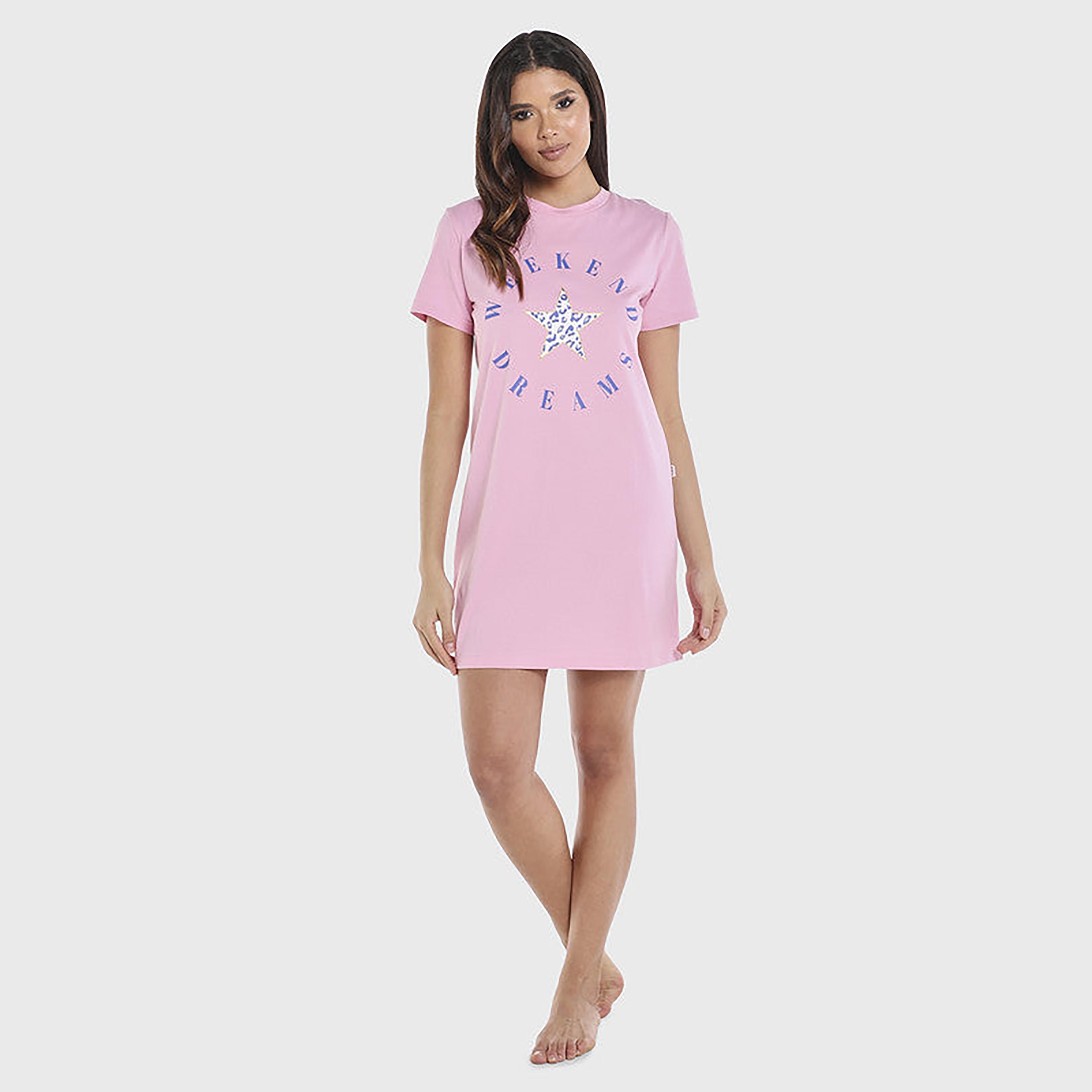 Isla & Evie Printed Crew Neck Short Sleeves Women's T-Shirt Dress-women-clothing-nightwear-nighties-image-3