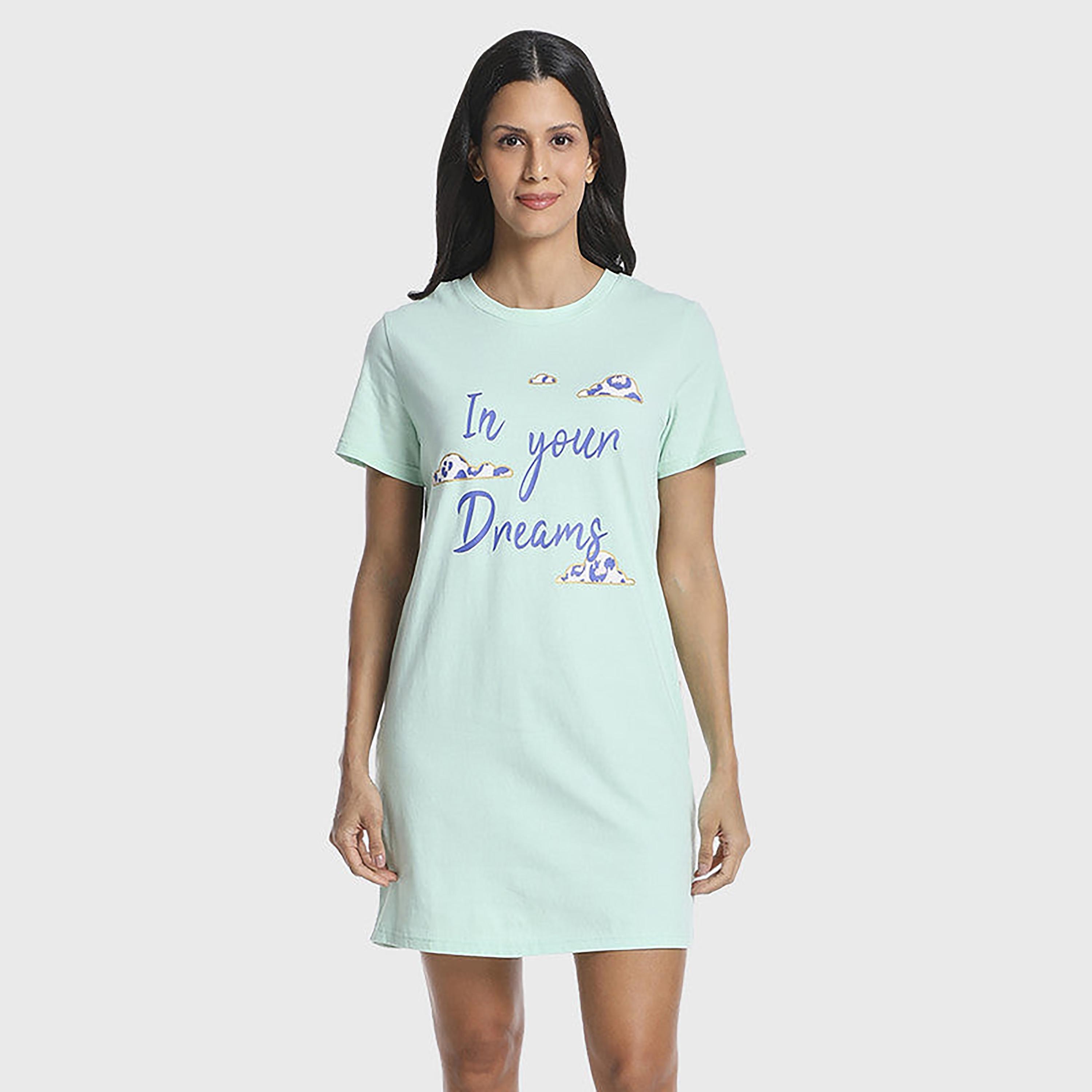Isla & Evie Printed Crew Neck Short Sleeves Women's T-Shirt Dress-women-clothing-nightwear-nighties-image-1