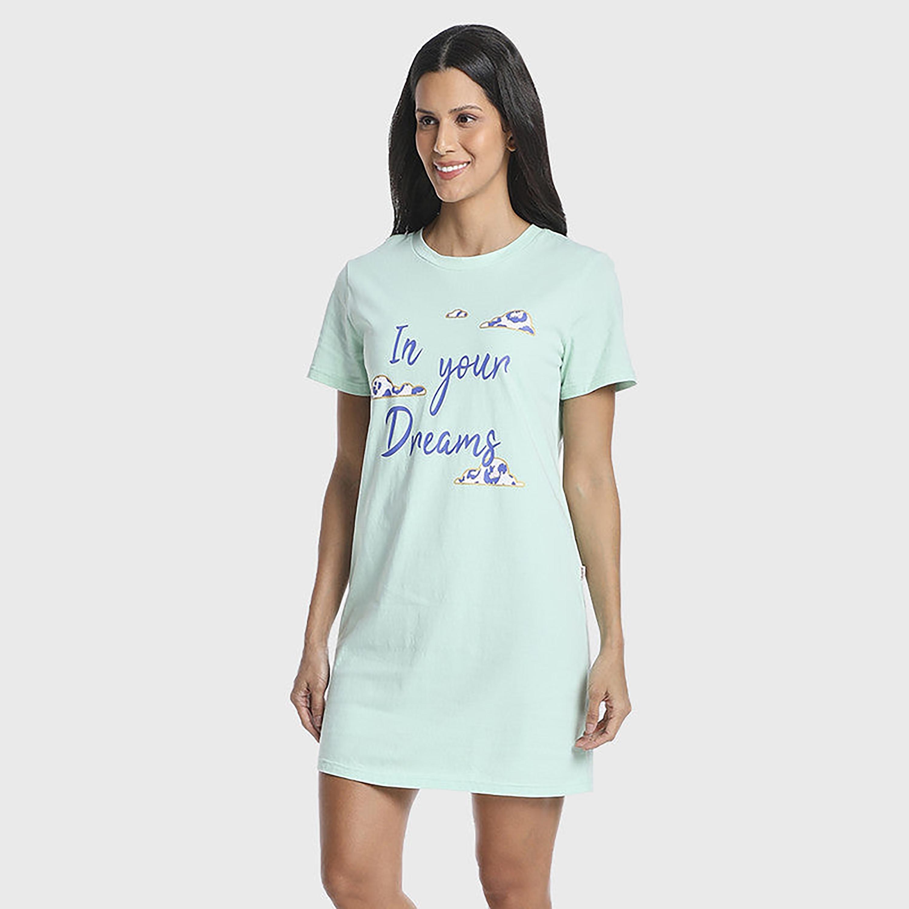 Isla & Evie Printed Crew Neck Short Sleeves Women's T-Shirt Dress-women-clothing-nightwear-nighties-image-3