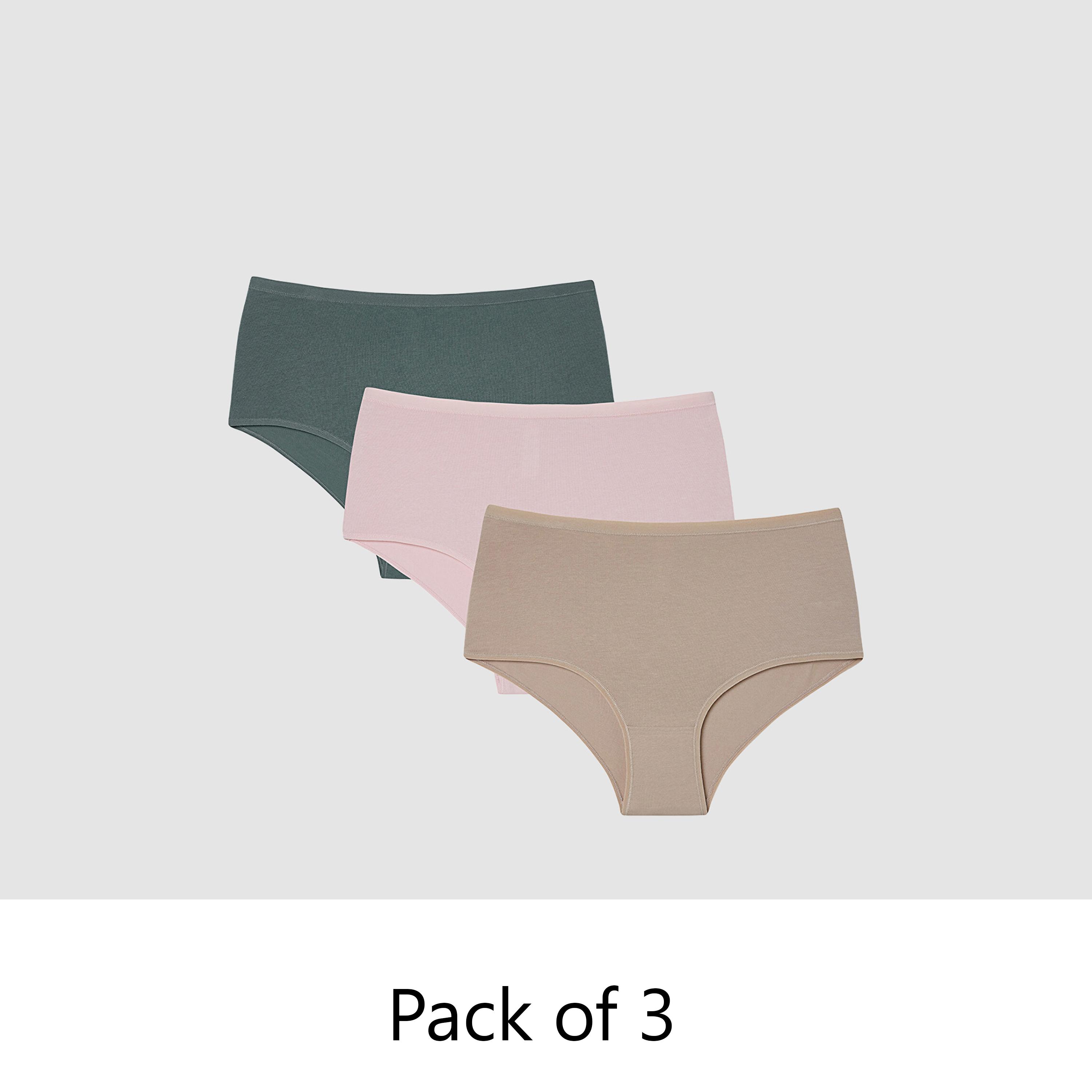 طقم من 3 قطع سروال داخلي نسائي قطني متعدد الألوان سادة بتغطية متوسطة "بريف" من بنتي-women-clothing-lingerie-panties-image-1