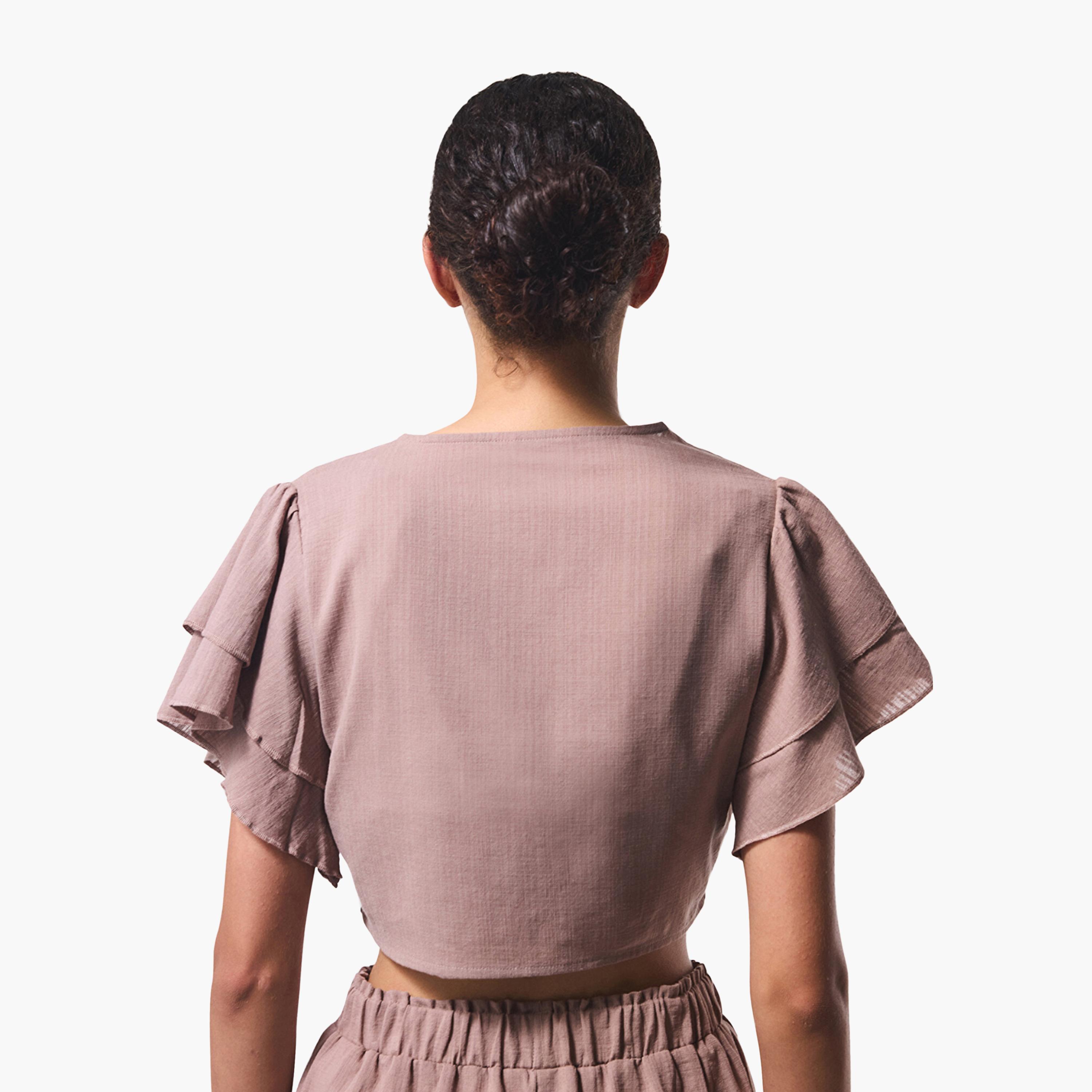 Penti Brown Plain V-Neck Women's Beachwear Top-women-clothing-swimandbeach-beachwear-image-3