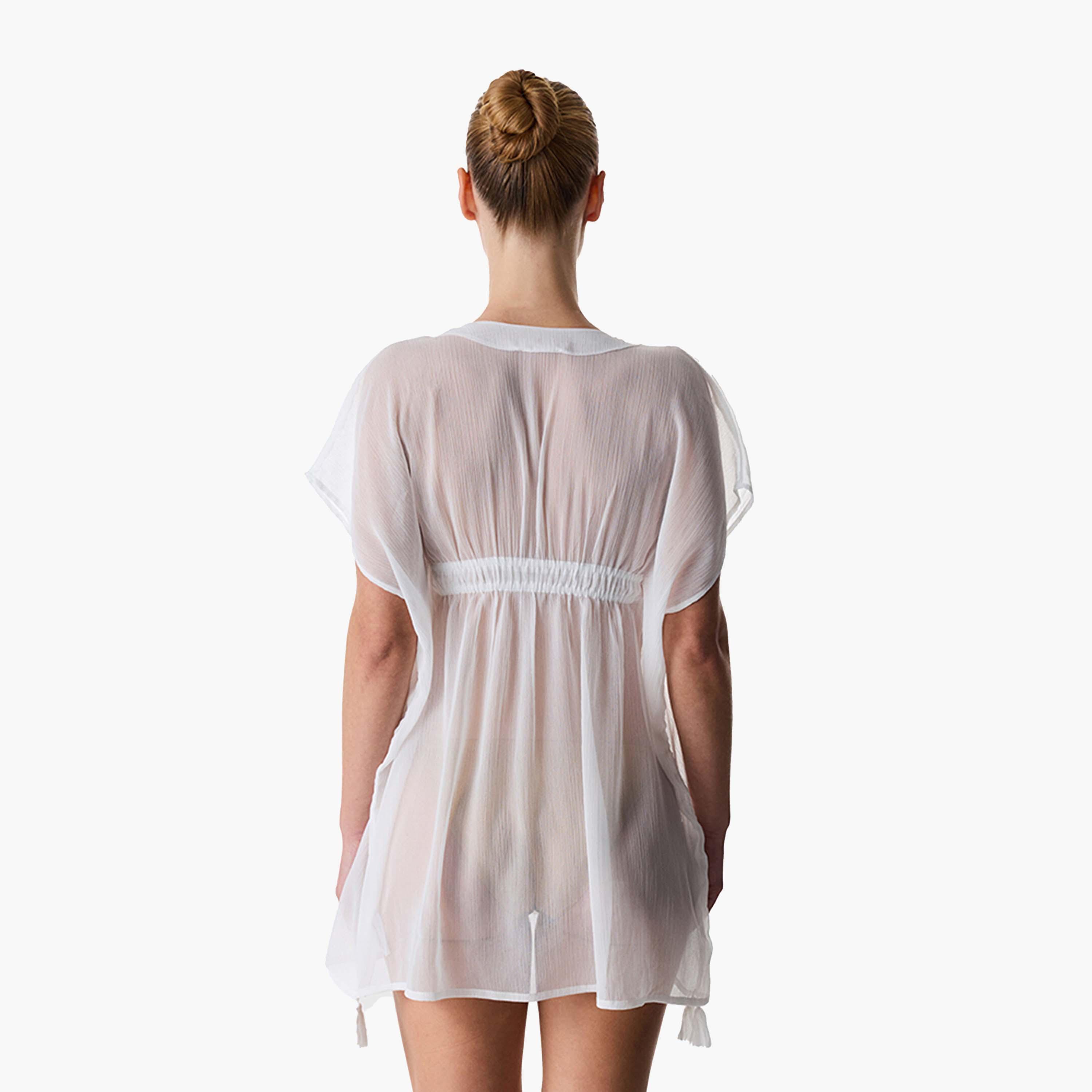 كاش مايوه سادة بأكمام قصيرة وفتحة رقبة سبعة للنساء من بينتي-women-clothing-swimandbeach-coverups-image-3