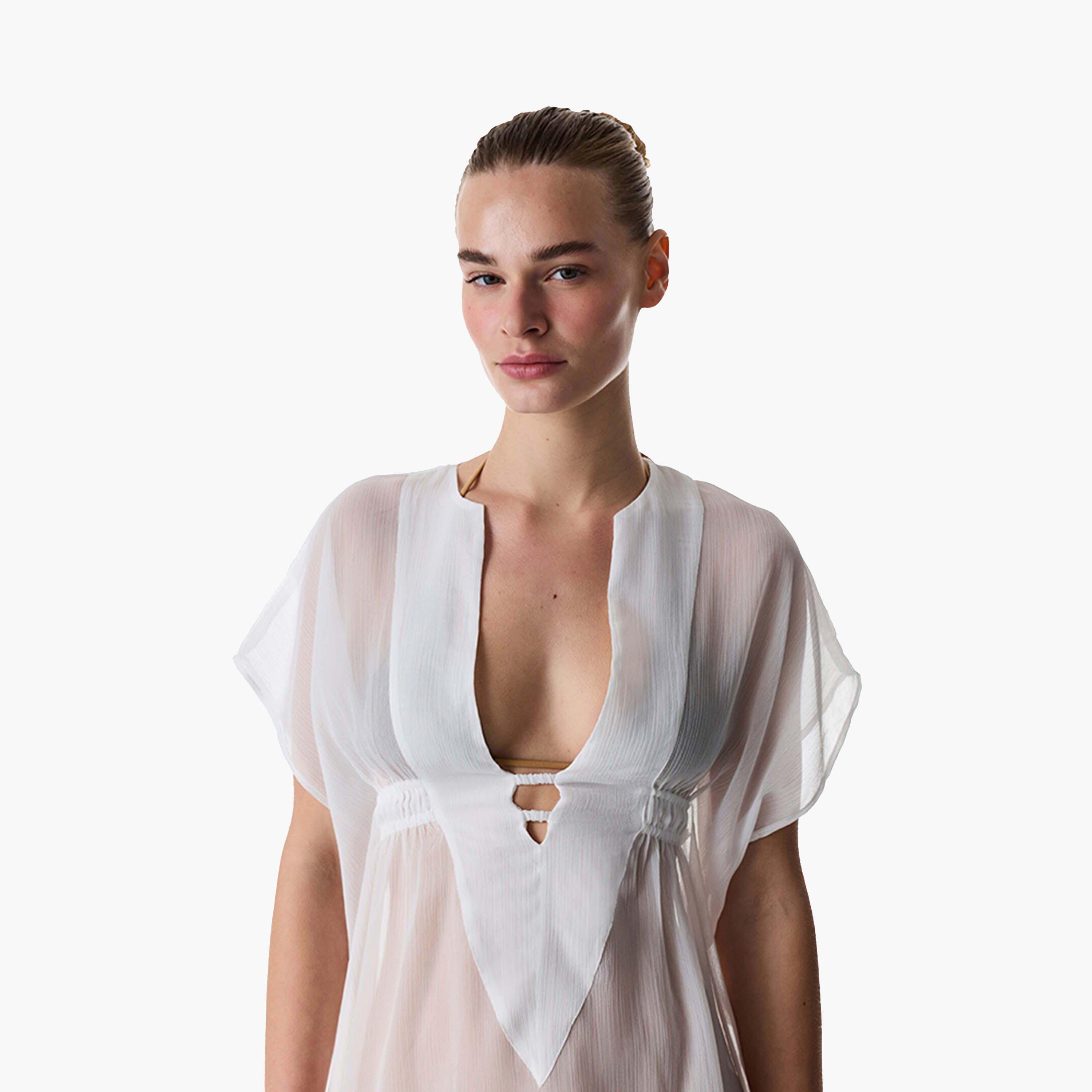 كاش مايوه سادة بأكمام قصيرة وفتحة رقبة سبعة للنساء من بينتي-women-clothing-swimandbeach-coverups-image-4