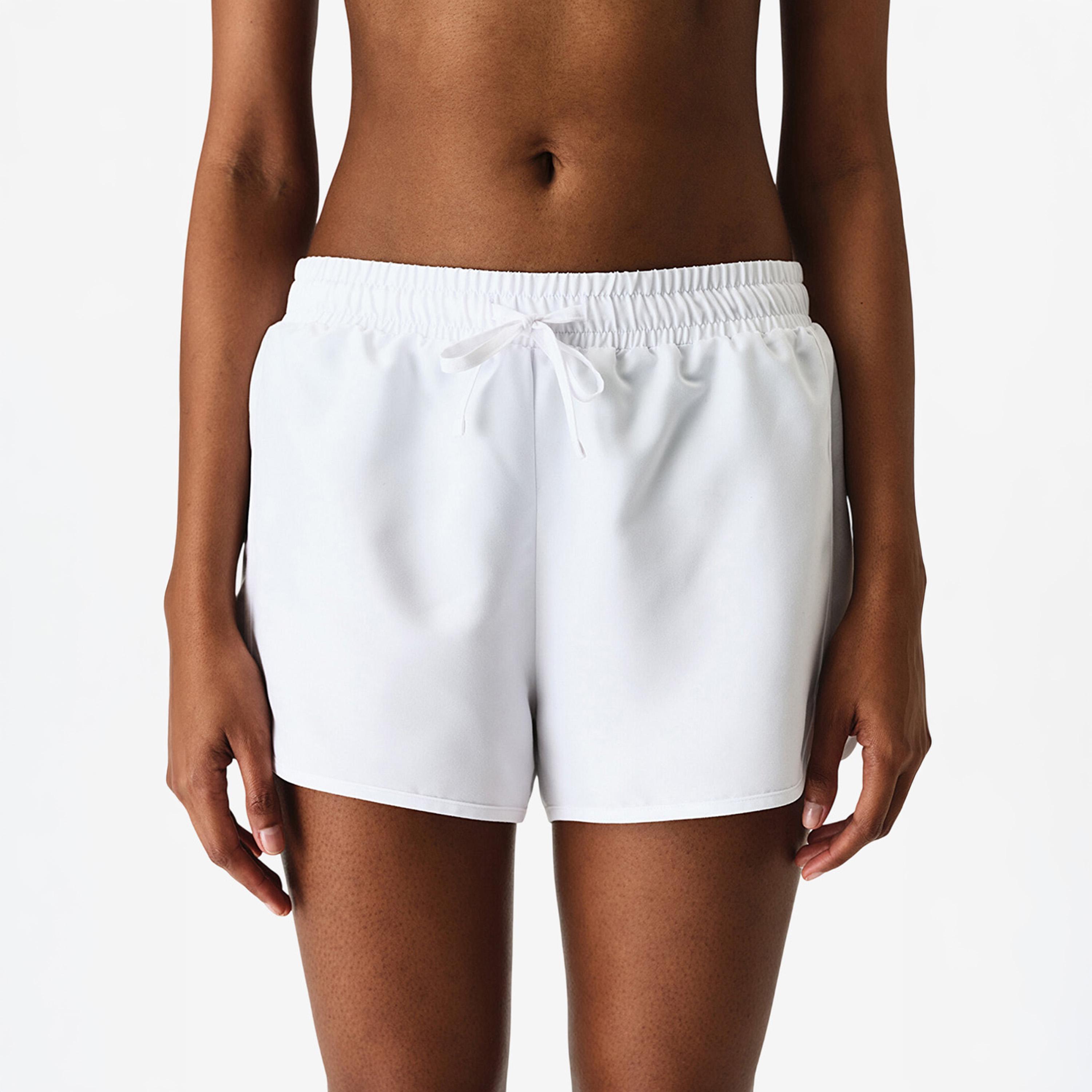 Penti White Plain Mid-Rise Drawstring Waist Women's Beach Shorts-women-clothing-swimandbeach-beachwear-image-1