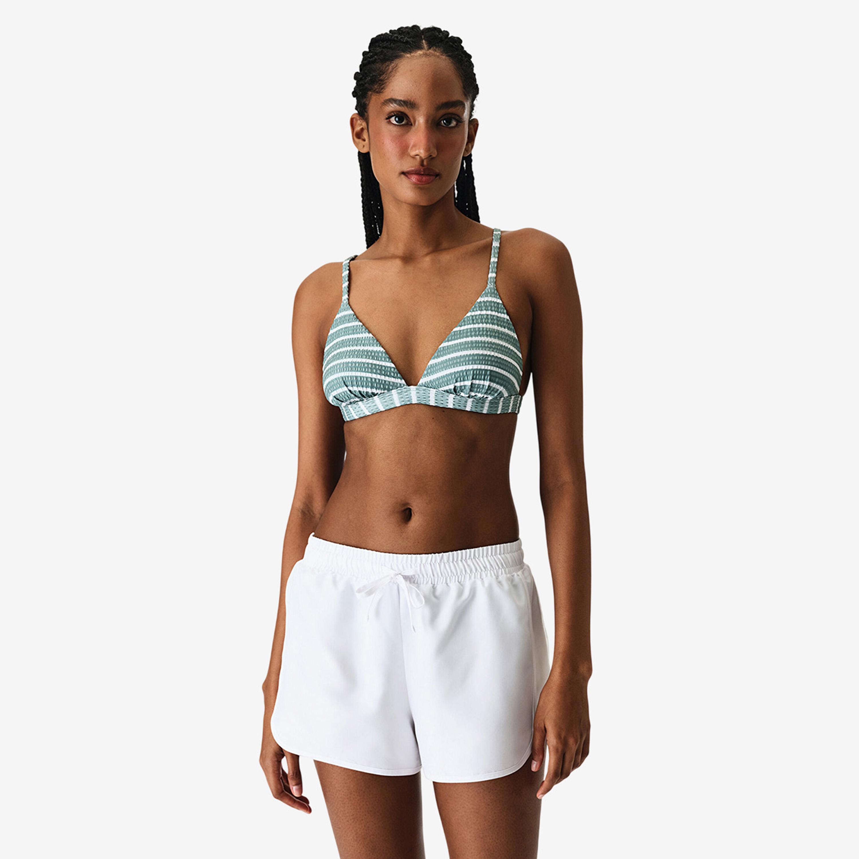 Penti White Plain Mid-Rise Drawstring Waist Women's Beach Shorts-women-clothing-swimandbeach-beachwear-image-2