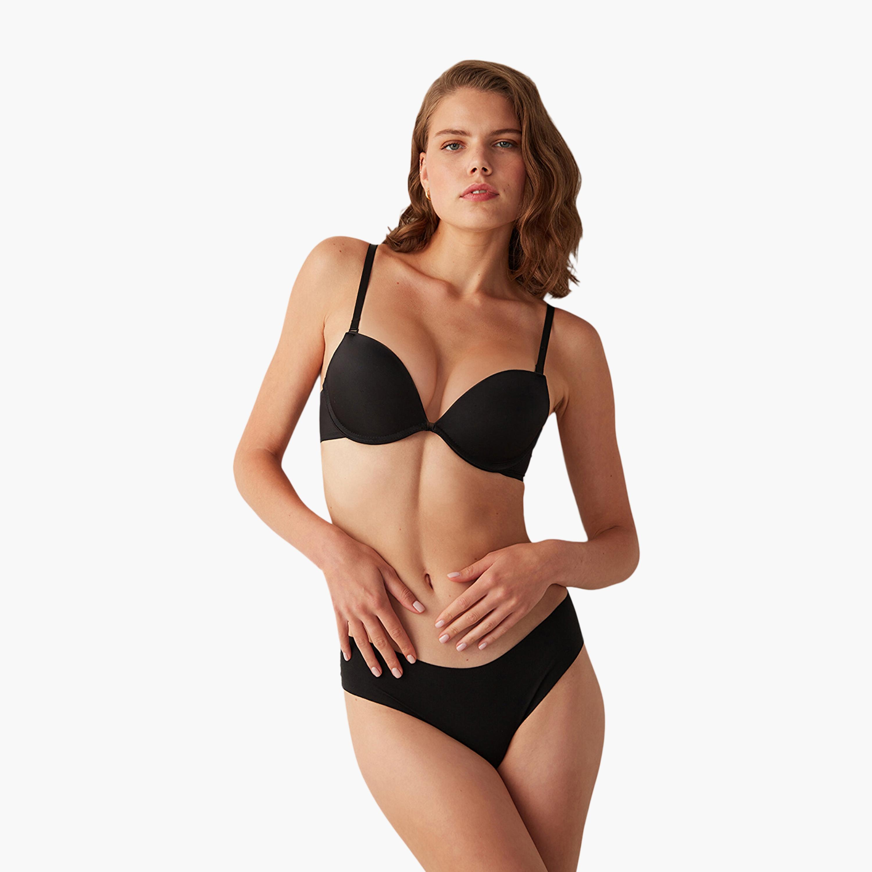 حمالة صدر بوش أب نسائية مبطنة متوسطة الدعم واوبرا باللون الأسود مزودة بسلك من بينتي-women-clothing-lingerie-bras-image-3
