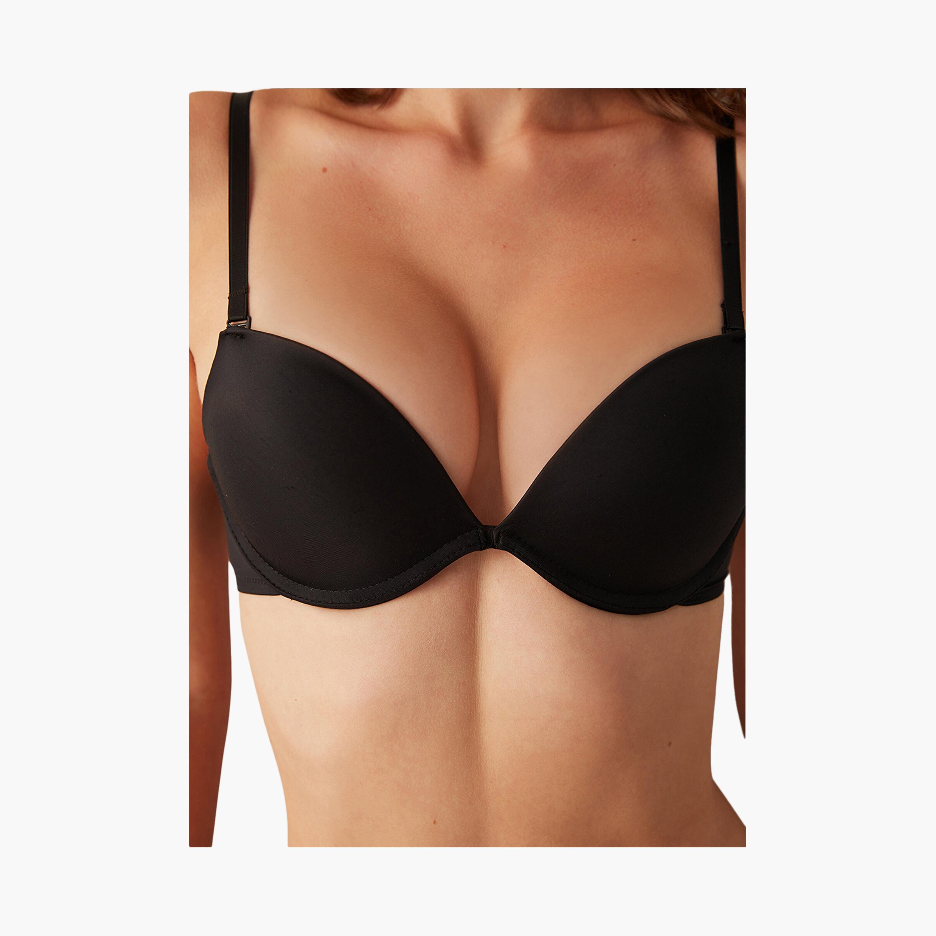 حمالة صدر بوش أب نسائية مبطنة متوسطة الدعم واوبرا باللون الأسود مزودة بسلك من بينتي-women-clothing-lingerie-bras-image-4