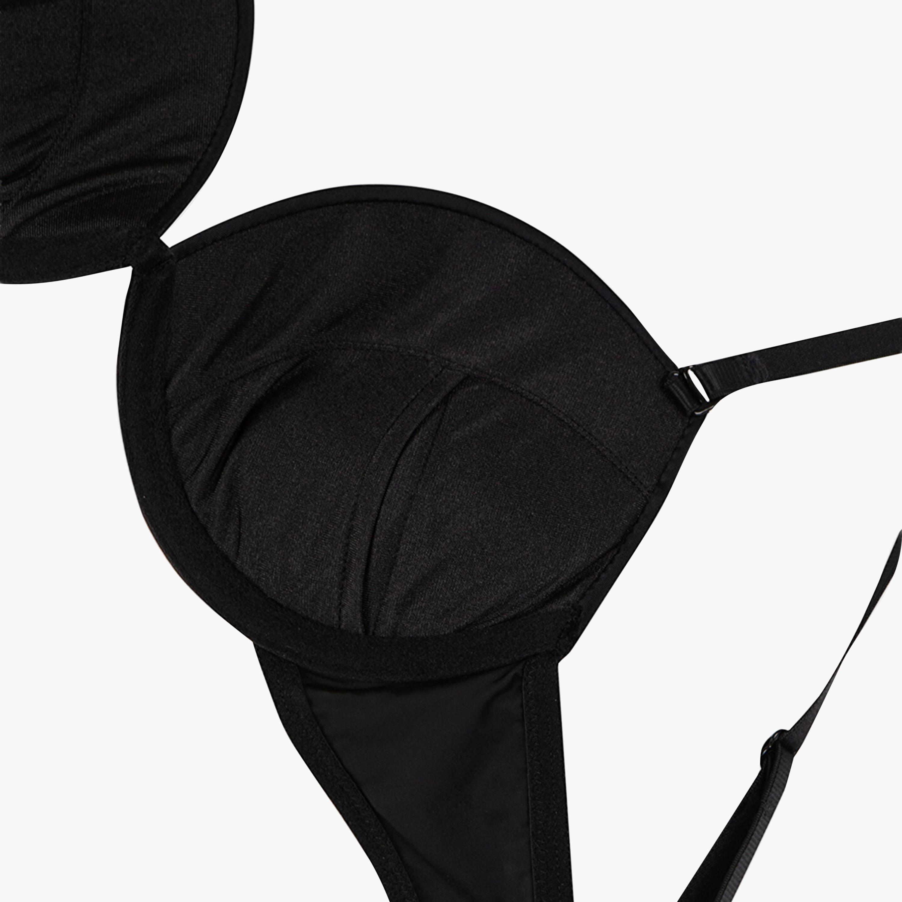 حمالة صدر بوش أب نسائية مبطنة متوسطة الدعم واوبرا باللون الأسود مزودة بسلك من بينتي-women-clothing-lingerie-bras-image-5