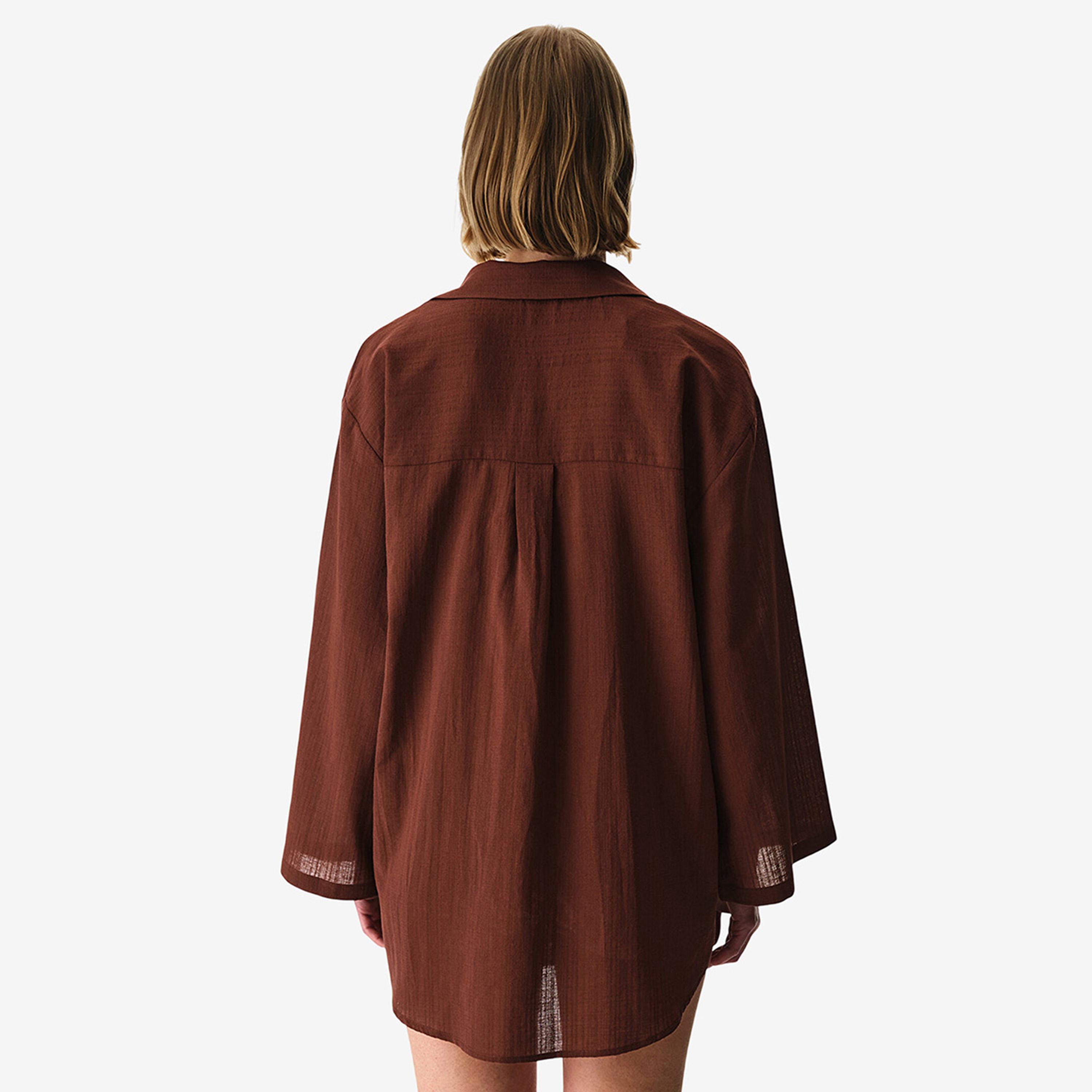Penti Brown Plain Collared Women's Shirt-women-clothing-swimandbeach-beachwear-image-2