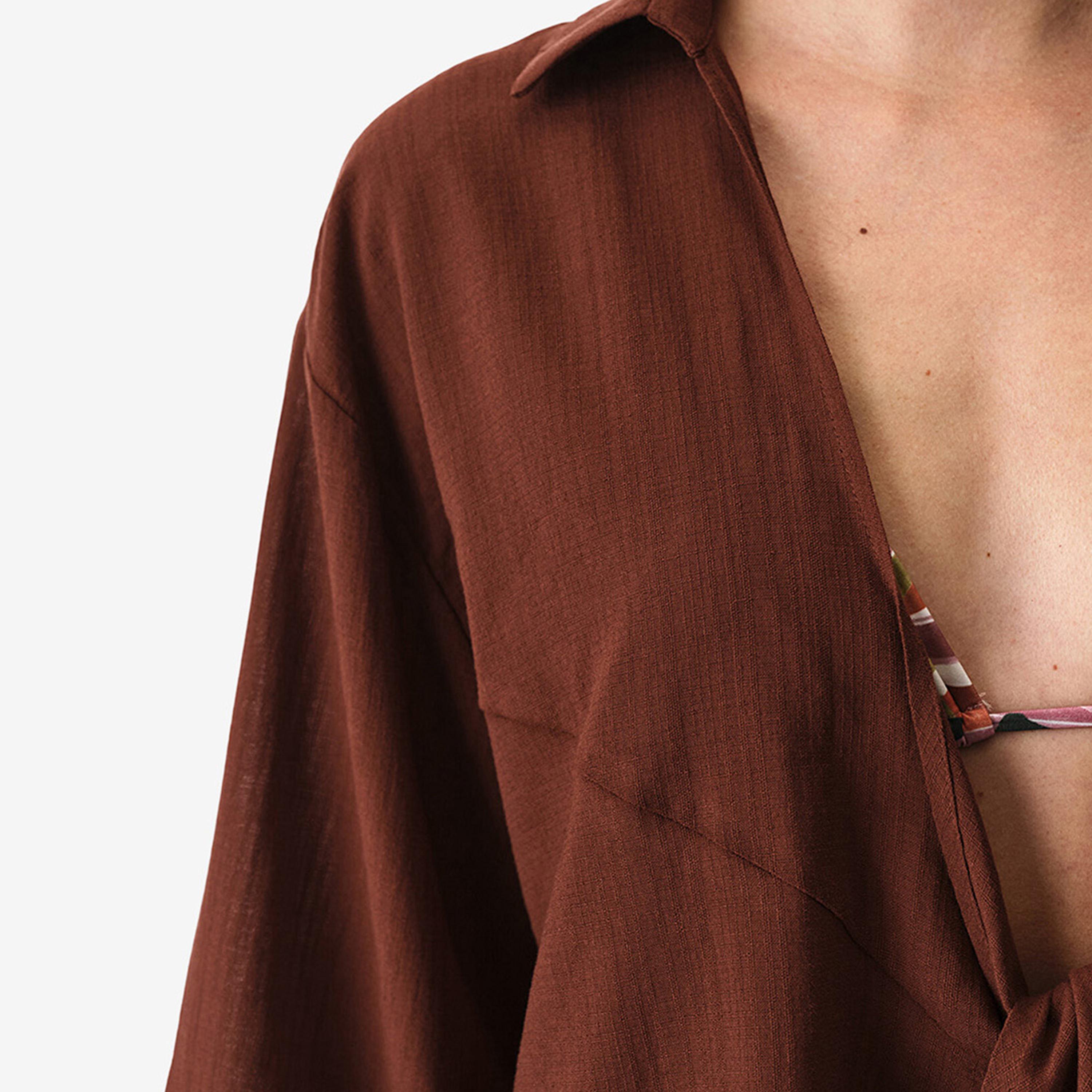 Penti Brown Plain Collared Women's Shirt-women-clothing-swimandbeach-beachwear-image-4
