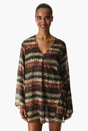 كاش مايوه مطبوع بأكمام طويلة وفتحة رقبة سبعة للنساء من بينتي-women-clothing-swimandbeach-image-1