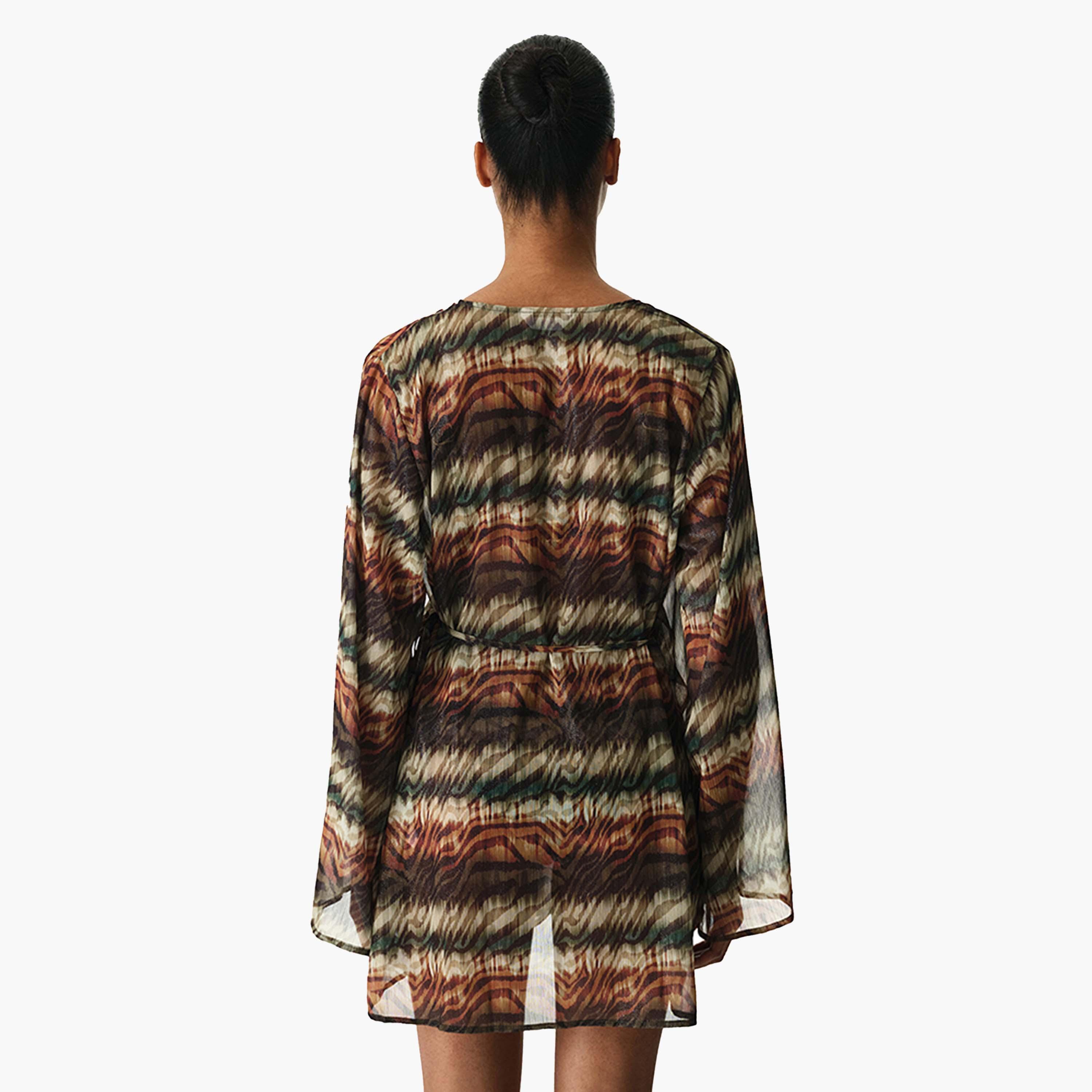 كاش مايوه مطبوع بأكمام طويلة وفتحة رقبة سبعة للنساء من بينتي-women-clothing-swimandbeach-coverups-image-3