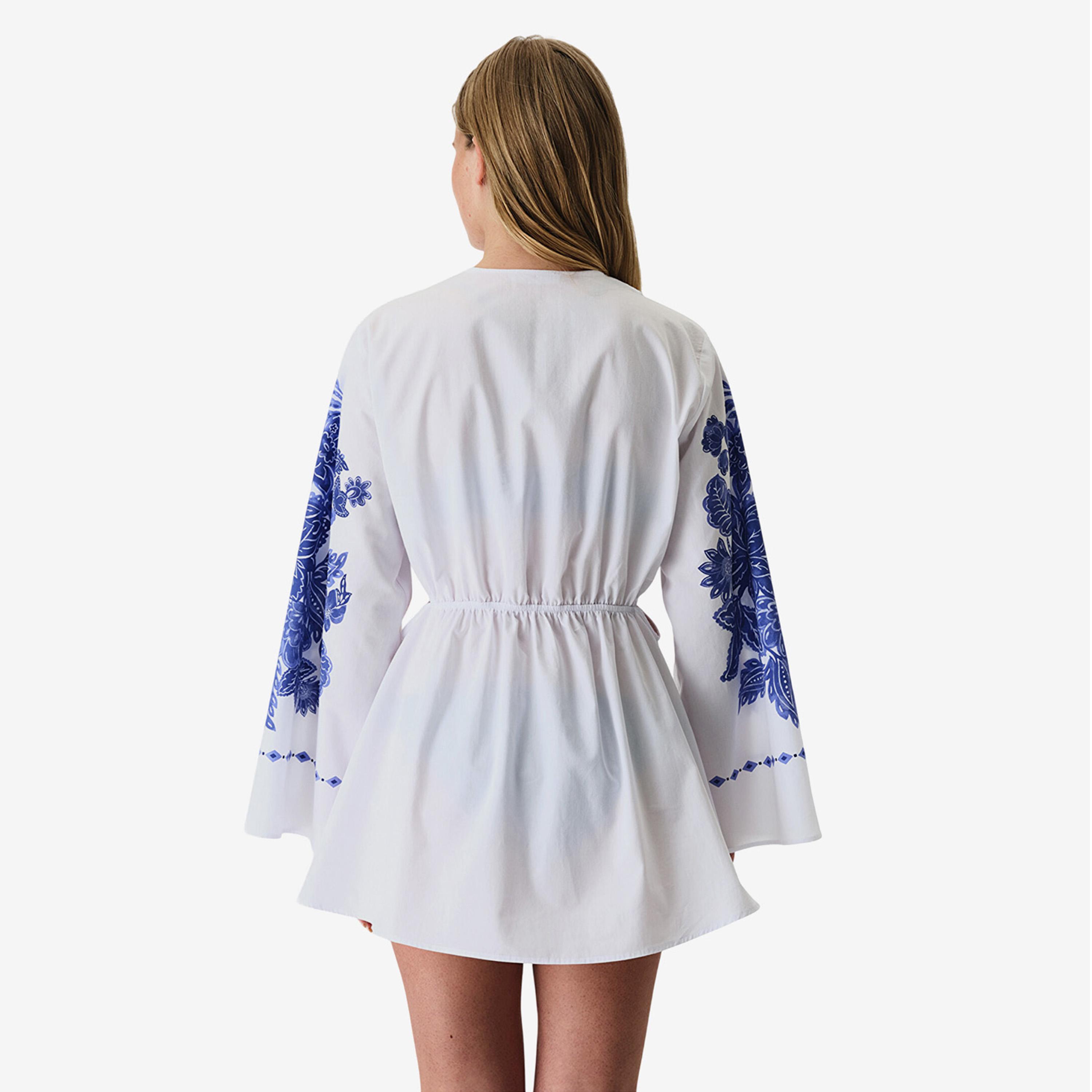 Penti White Floral Print Plunge Neck Women's Cover-Up-women-clothing-swimandbeach-coverups-image-2